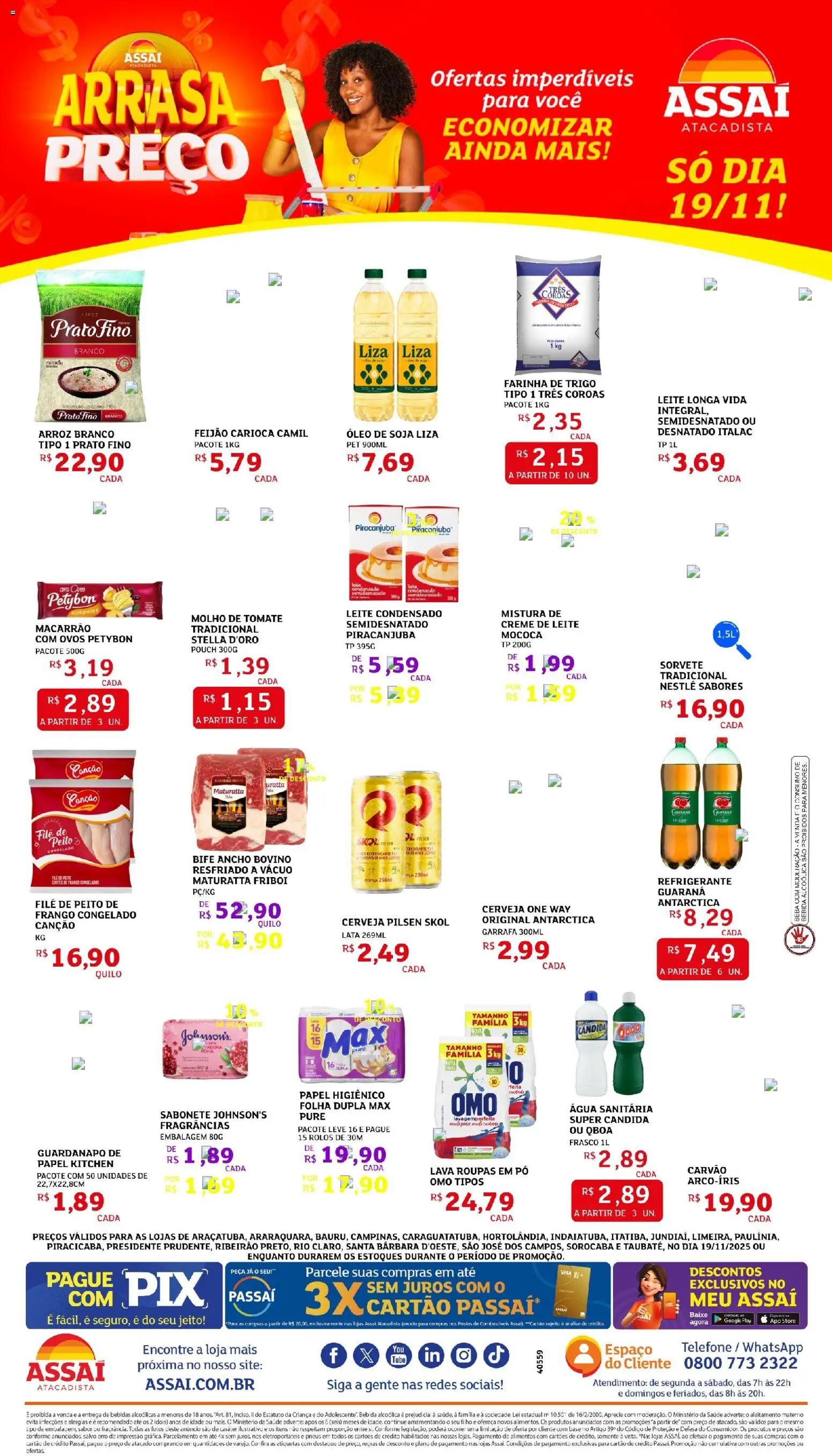 Assaí Atacadista Folheto - válido de 19.11.2025 | Página: 1 | Produtos: Base, Bebida, Papel higiênico, Guardanapo