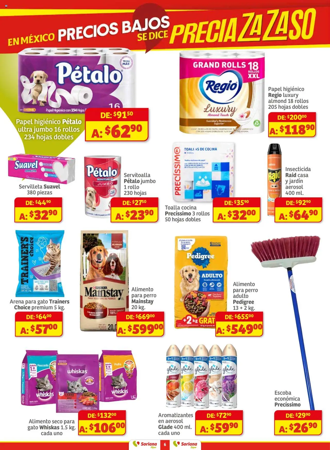 Nuevas ofertas de Soriana válidas en toda la República Mexicana desde el 01.08.2025. ¡Encuentra las mejores ofertas en Soriana - Preciazazaso Súper Ags, Col, Gto, Jal, Mich.! | Página: 6 | Productos: Pollo, Papel higiénico, Té, Toallas