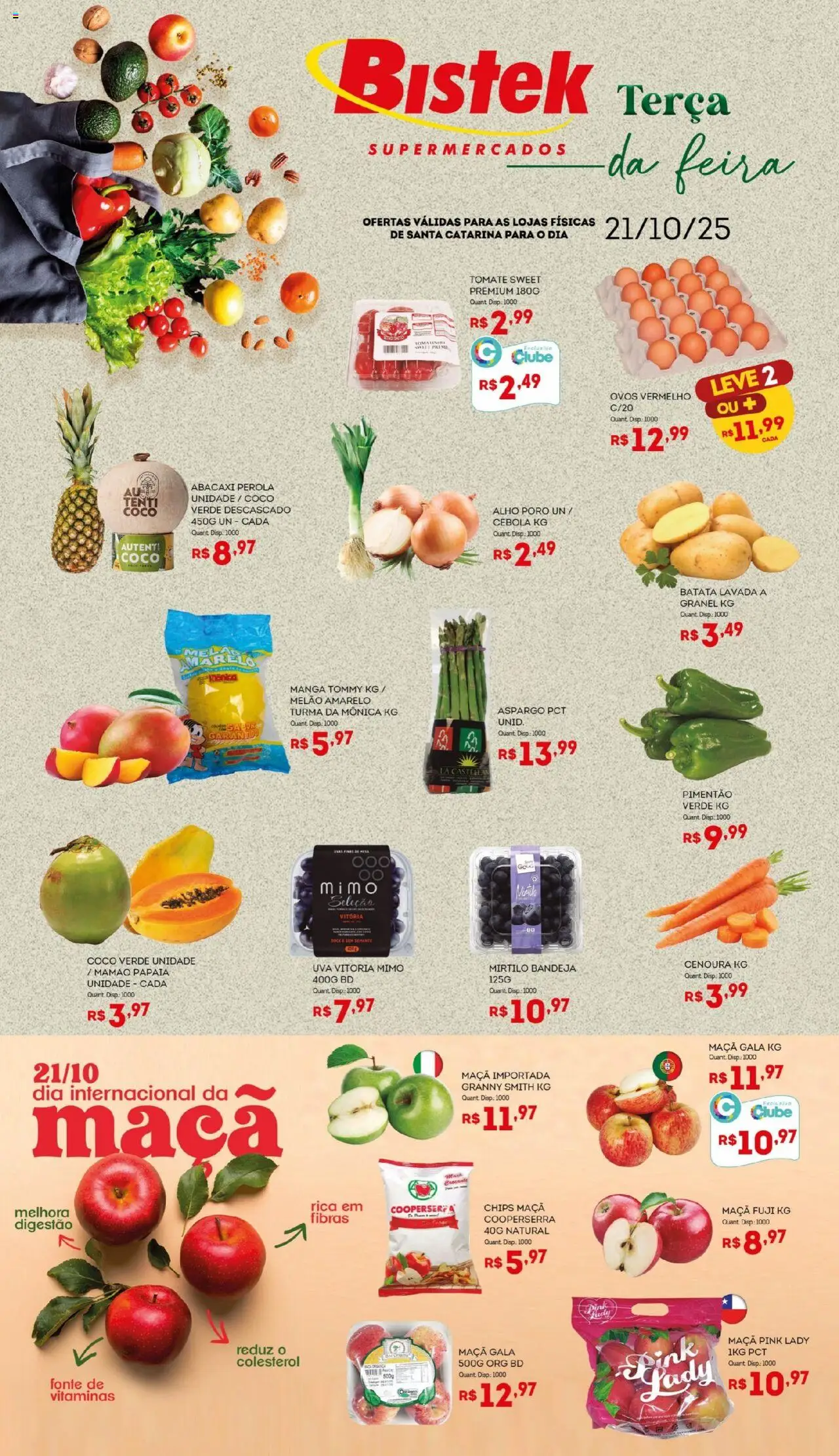 Bistek Supermercados Folheto - válido de 21.10.2025 | Página: 1 | Produtos: Melão, Alho, Bandeja, Batata