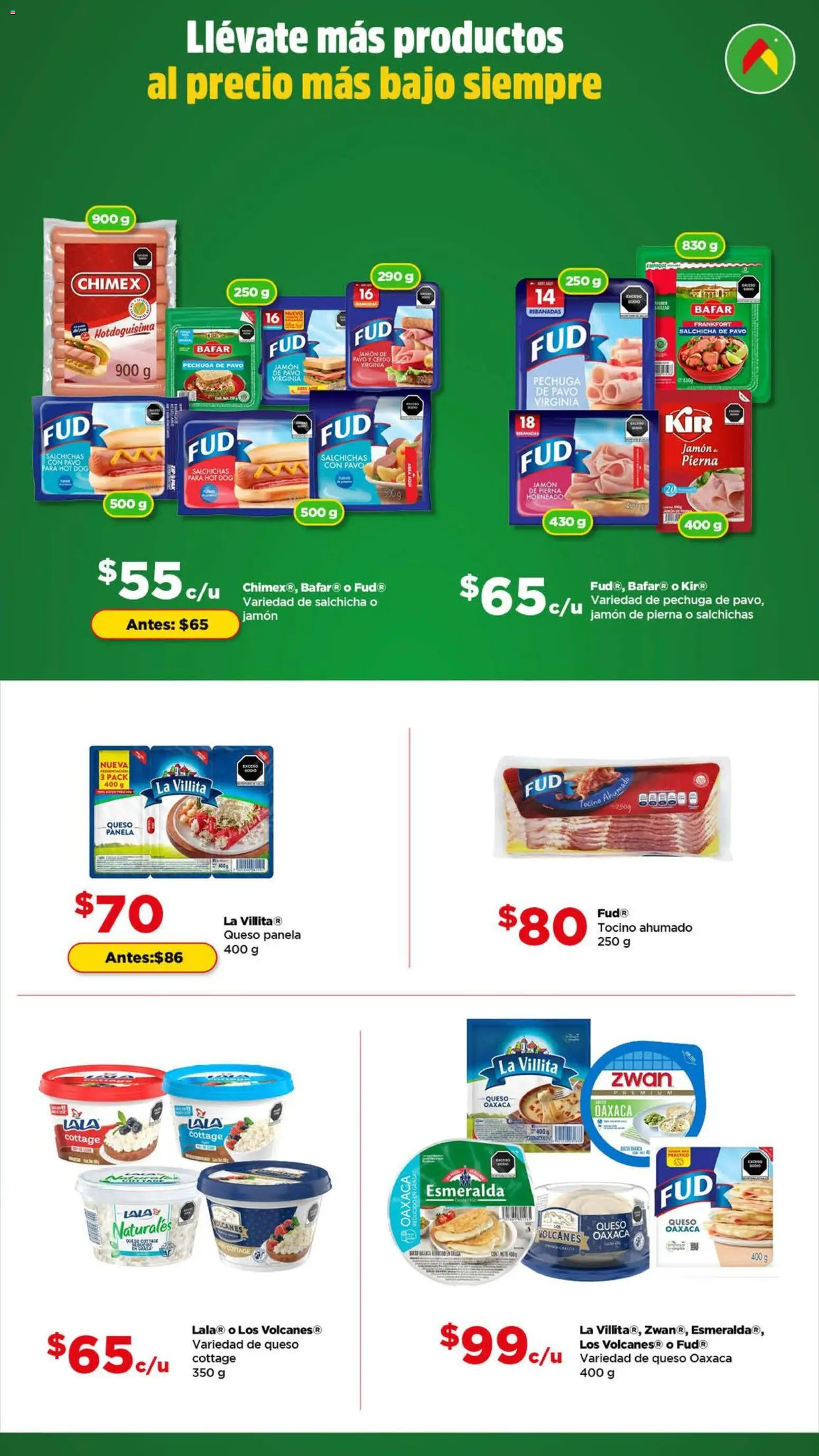 Nuevas ofertas de Bodega Aurrerá válidas en toda la República Mexicana desde el 01.01.2026. ¡Encuentra las mejores ofertas en Bodega Aurrerá folleto Precios más bajos siempre! | Página: 4 | Productos: Salchicha, Queso, Cerdo, Queso cottage