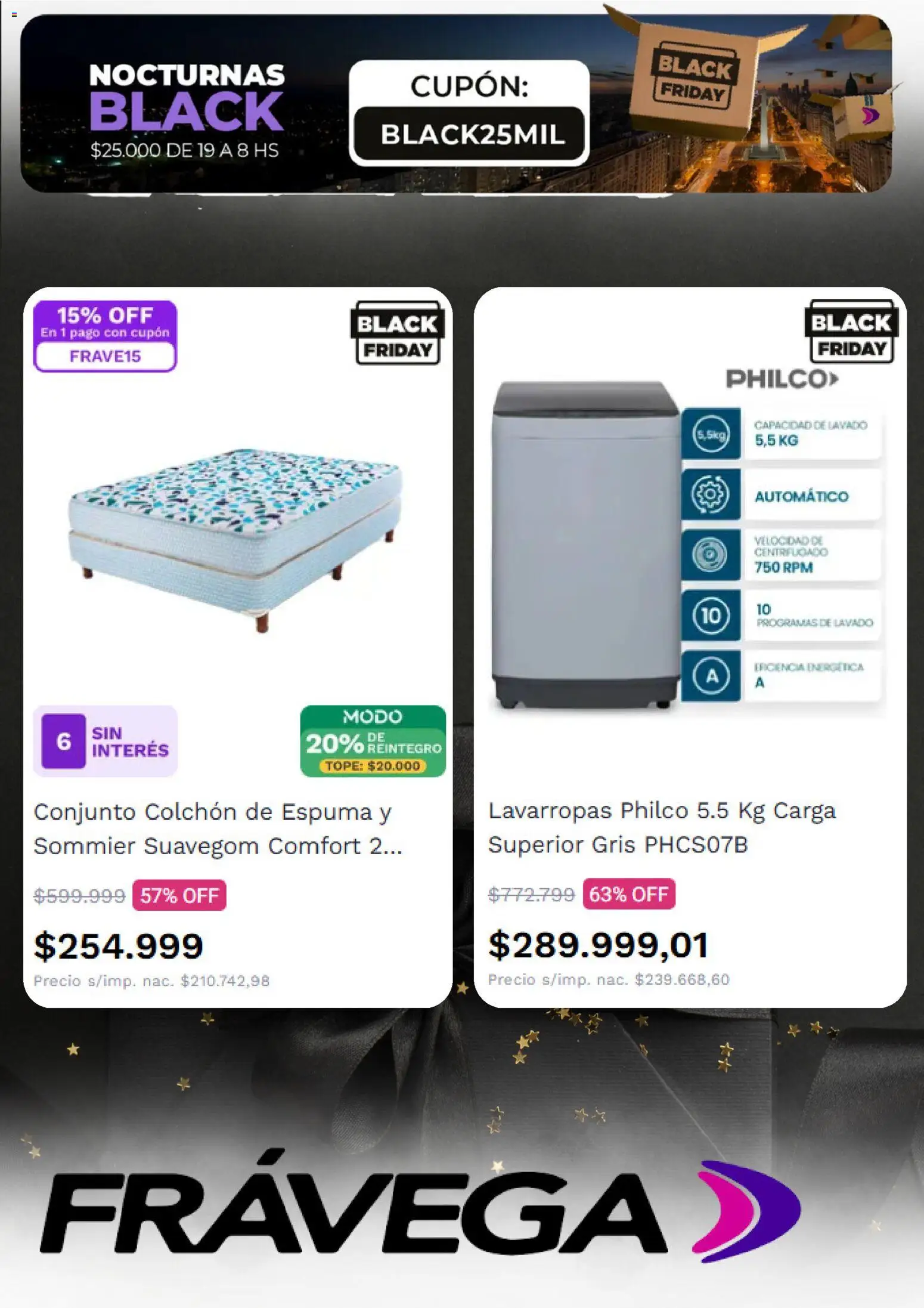 Frávega - Black Friday │ válido desde el 25.11.2025 | Página: 6 | Productos: Conjunto, Colchón, Espuma, Lavarropas