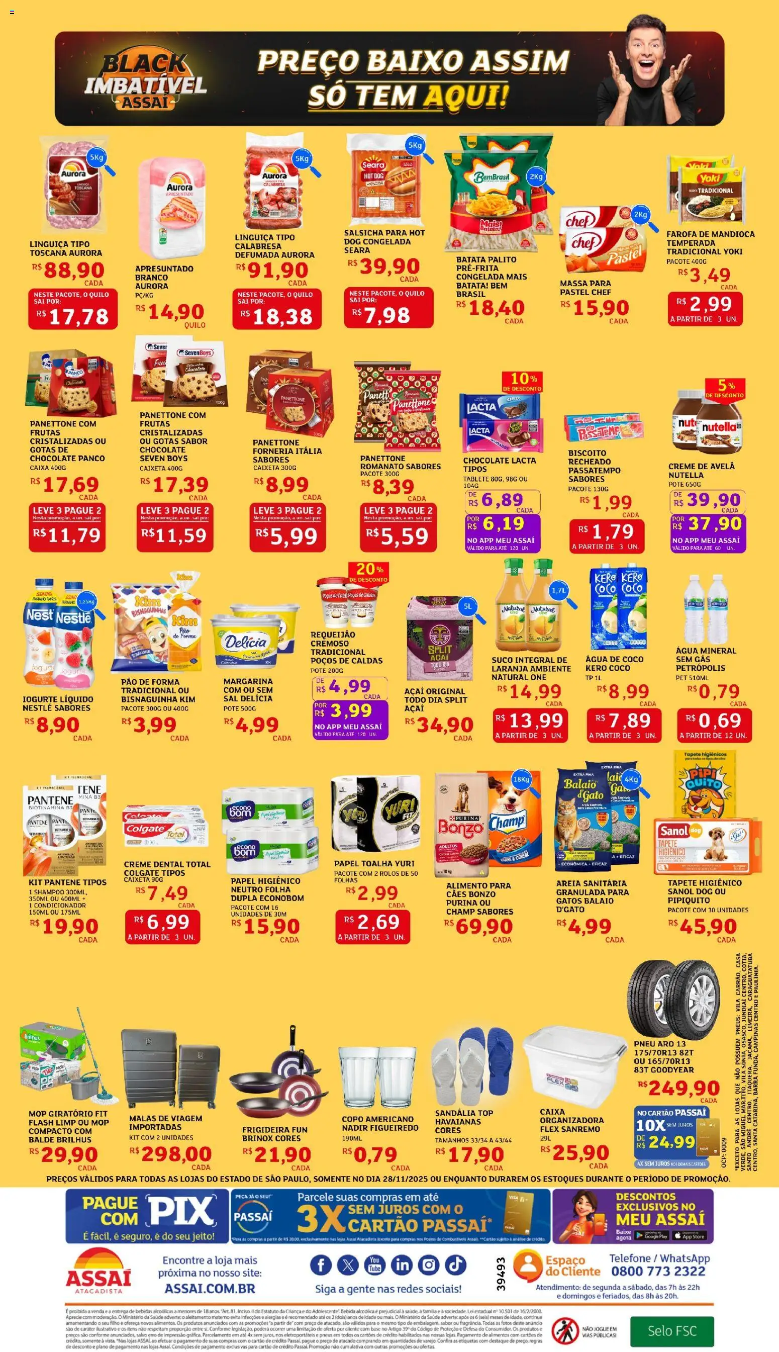 Assaí Atacadista Folheto - válido de 28.11.2025 | Página: 2 | Produtos: Pneus, Água mineral, Papel higiênico, Balde