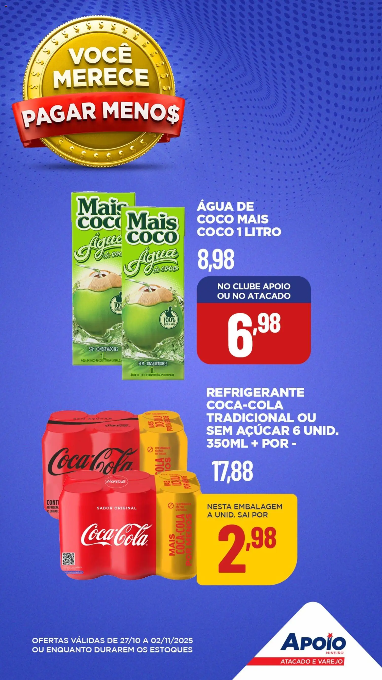 Apoio Mineiro Folheto - válido de 27.10.2025 | Página: 1 | Produtos: Coco, Refresco, Água de coco, Cola