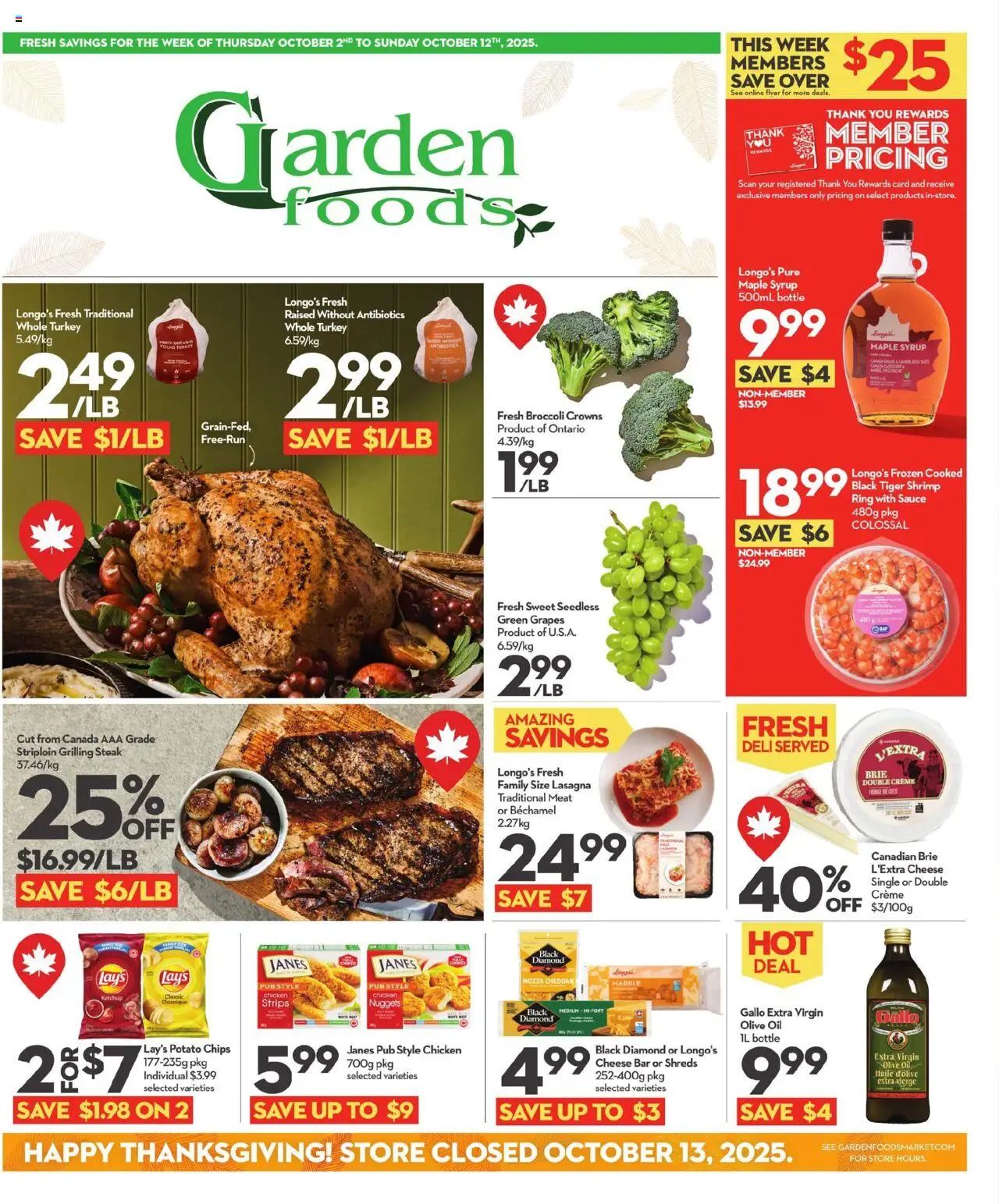 Longo's flyer valid from 02.10.2025 | Page: 1 | Products: Ketchup, Turkey, Cheese, Oil