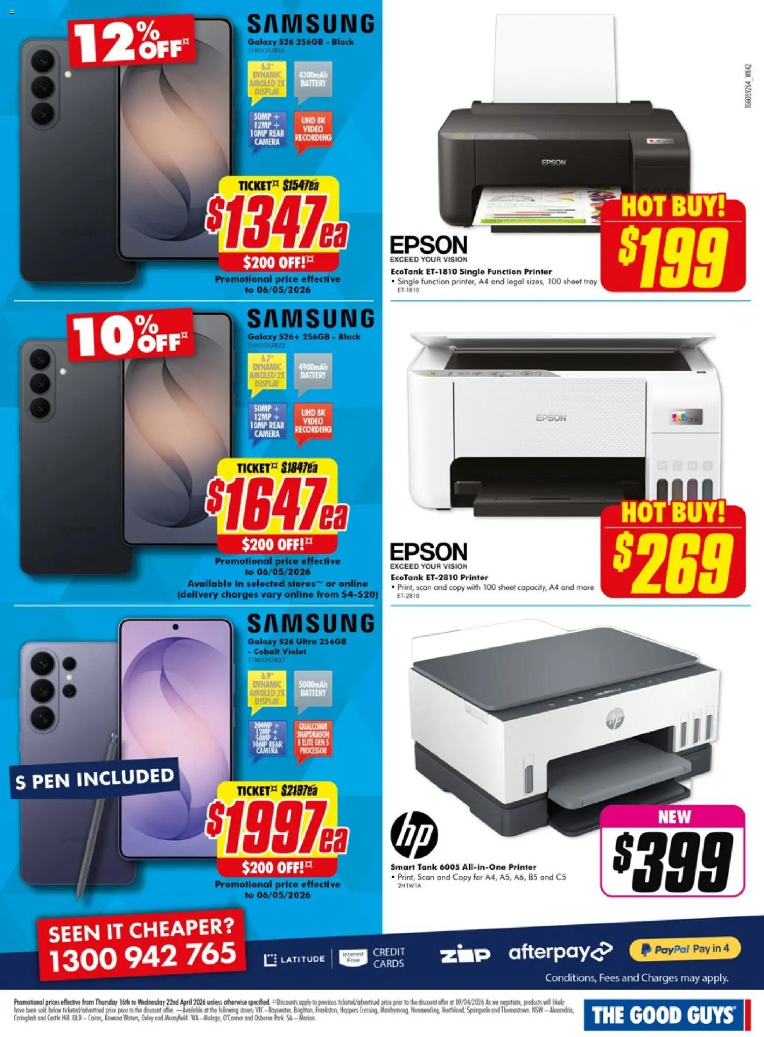 The Good Guys catalogue - valid from 15.04.2026 | Page: 7 | Products: Battery, Printer, Camera, Video camera