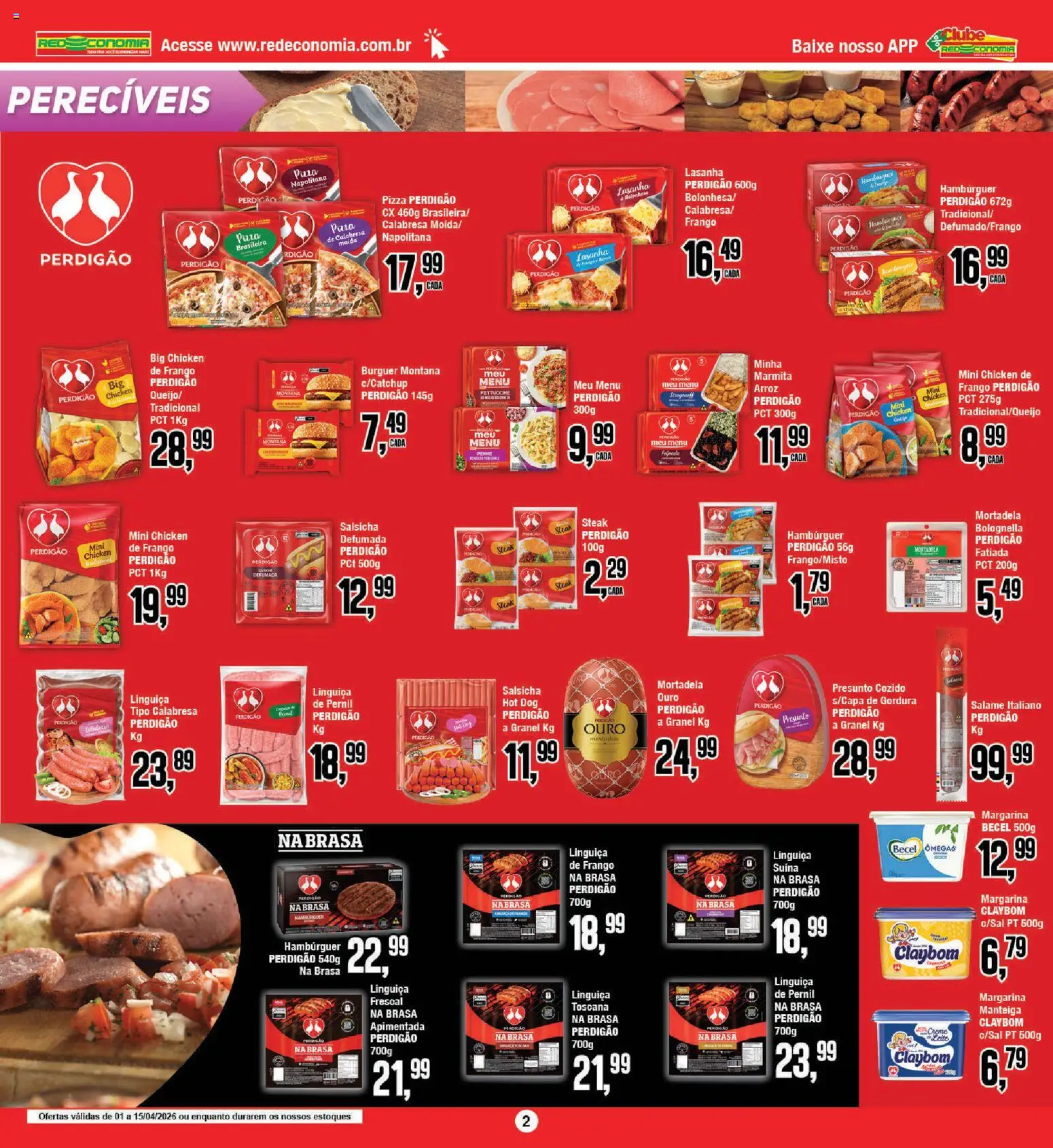 RedEconomia Folheto - válido de 01.04.2026 | Página: 2 | Produtos: Pernil, Mortadela, Arroz, Hambúrguer