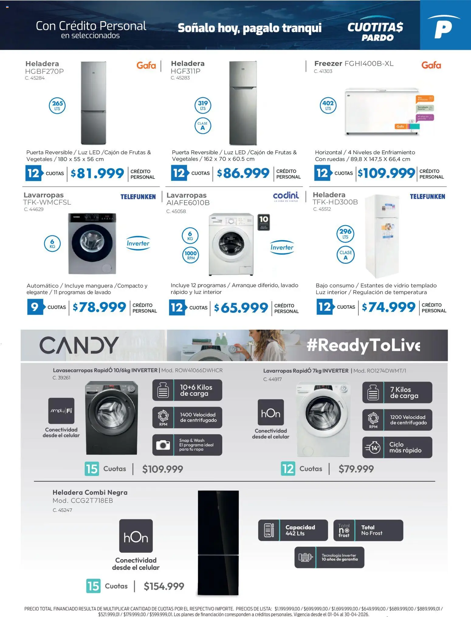 Pardo catálogo │ válido desde el 08.04.2026 | Página: 9 | Productos: Estantes, Ropa, Lavarropas, Heladera