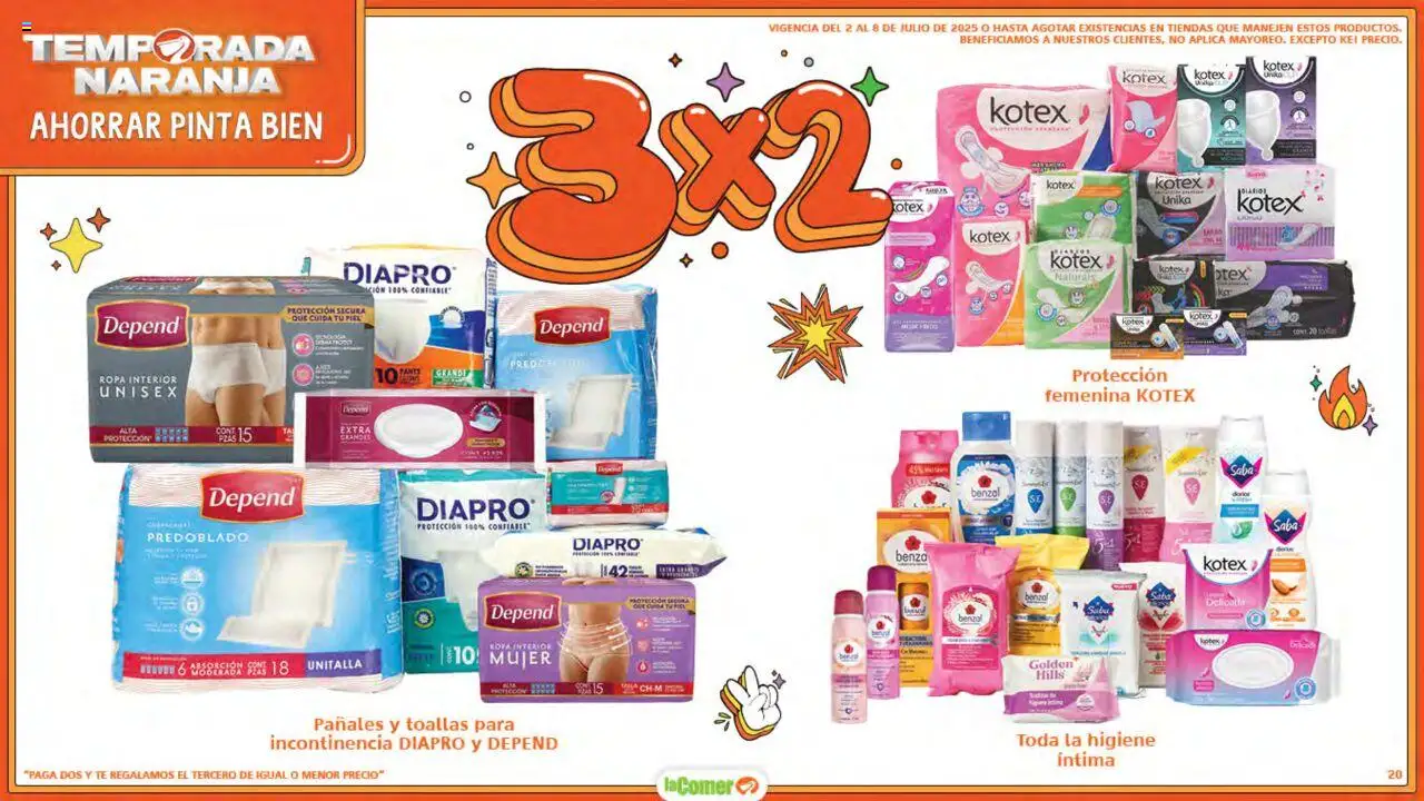 Nuevas ofertas de La Comer válidas en toda la República Mexicana desde el 02.07.2025. ¡Encuentra las mejores ofertas en La Comer folleto! | Página: 20 | Productos: Pañales, Ropa, Toallas, Pants