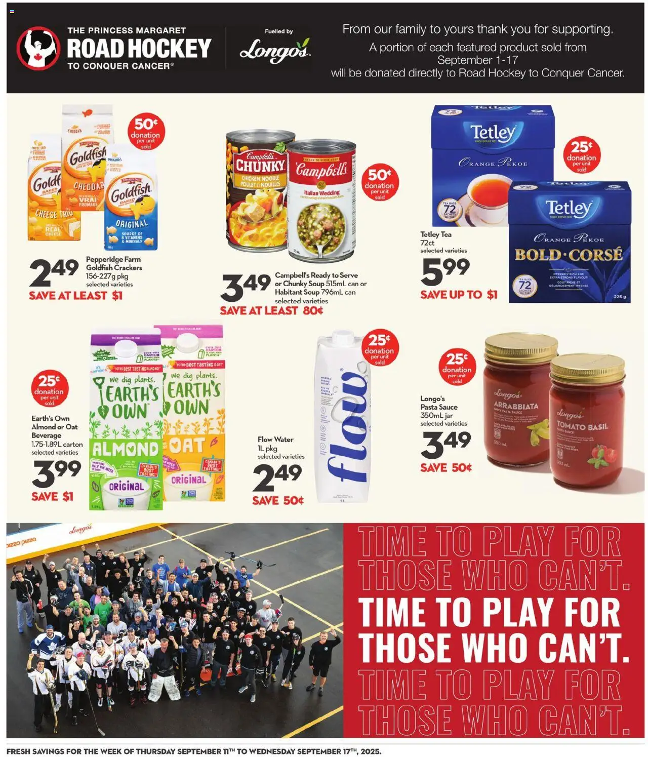 Longo's flyer valid from 11.09.2025 | Page: 3 | Products: Tea, Cheese, Pizza, Chicken