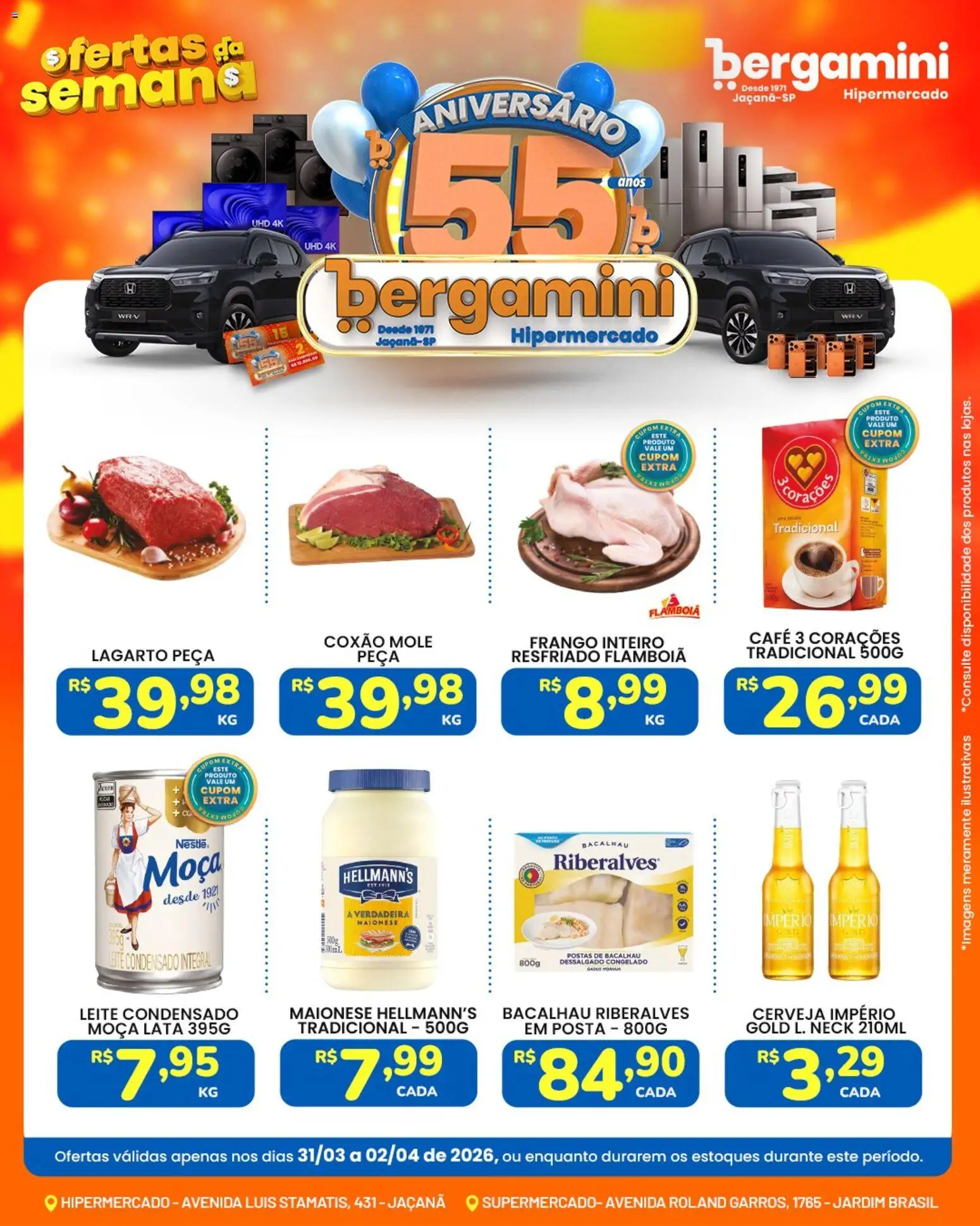 Supermercado Bergamini Folheto - válido de 31.03.2026 | Página: 1 | Produtos: Bacalhau, Frango, Maionese, Leite condensado