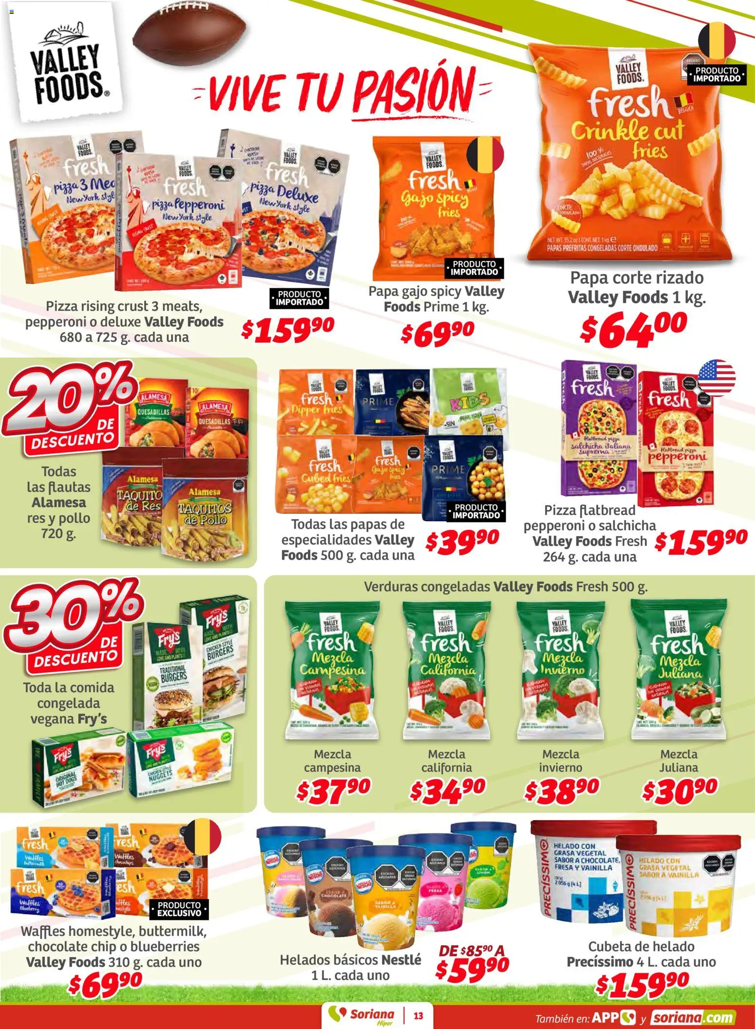 Nuevas ofertas de Soriana válidas en toda la República Mexicana desde el 30.01.2026. ¡Encuentra las mejores ofertas en Soriana - Preciazazaso Híper: Camp, Chia, Oax, Q. Roo, Tab, Yuc! | Página: 13 | Productos: Pollo, Papa, Salchicha, Helado