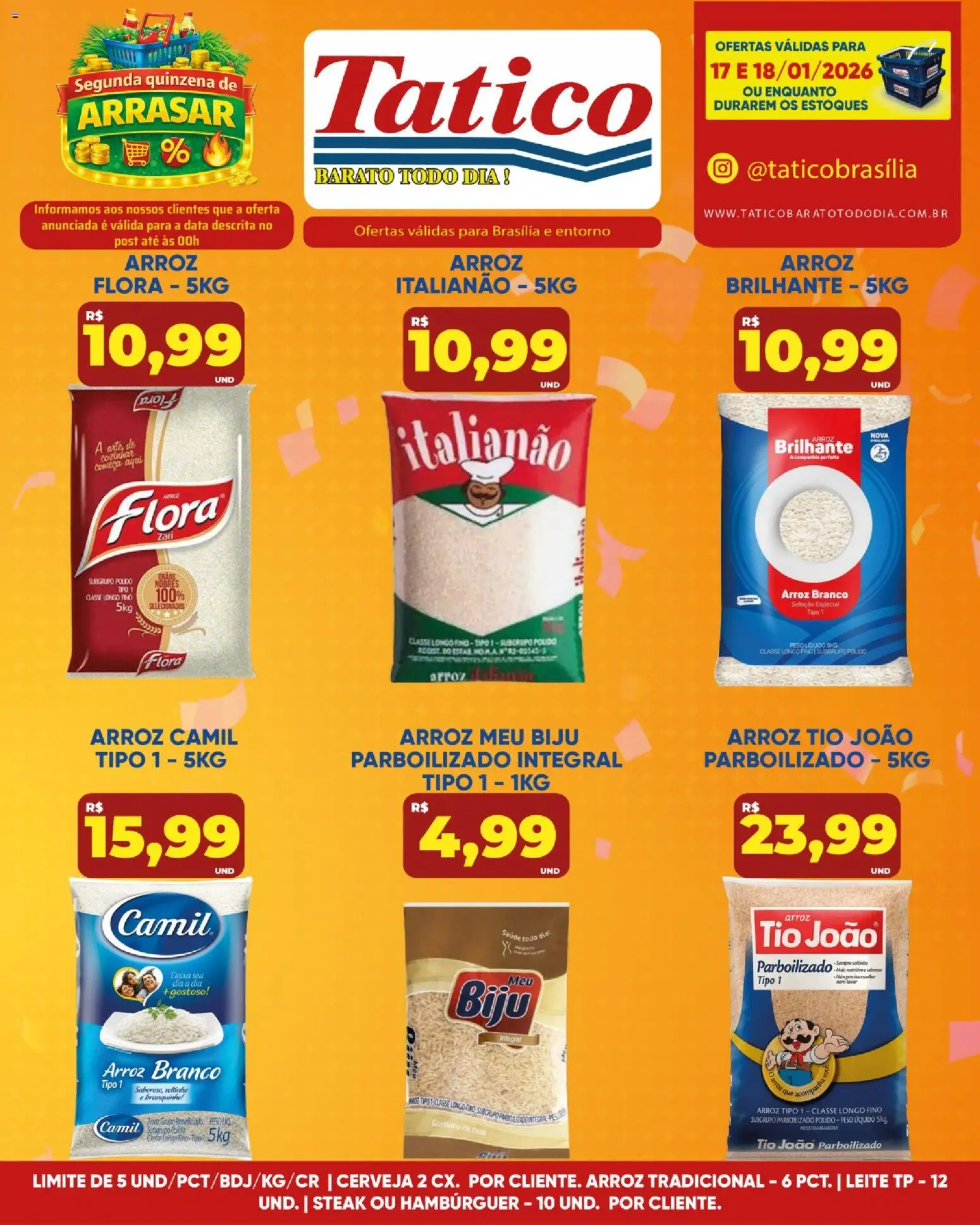 Tatico Folheto - válido de 17.01.2026 | Página: 1 | Produtos: Leite, Cerveja, Arroz, Hambúrguer