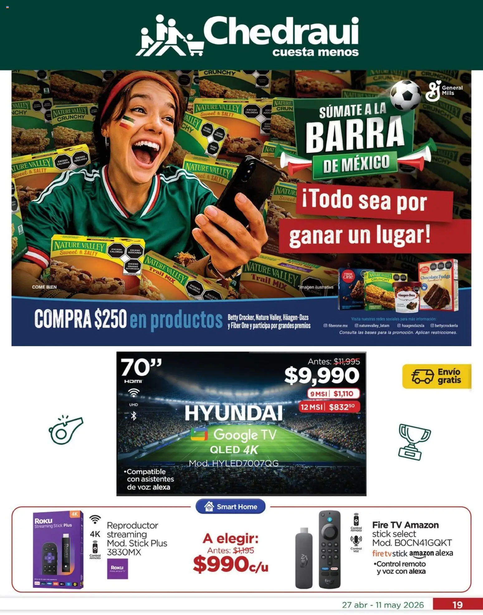 Nuevas ofertas de Chedraui válidas en toda la República Mexicana desde el 27.04.2026. ¡Encuentra las mejores ofertas en Chedraui folleto Lo mejor para festejar a mamá! | Página: 19 | Productos: Chocolate, Reproductor, Barra