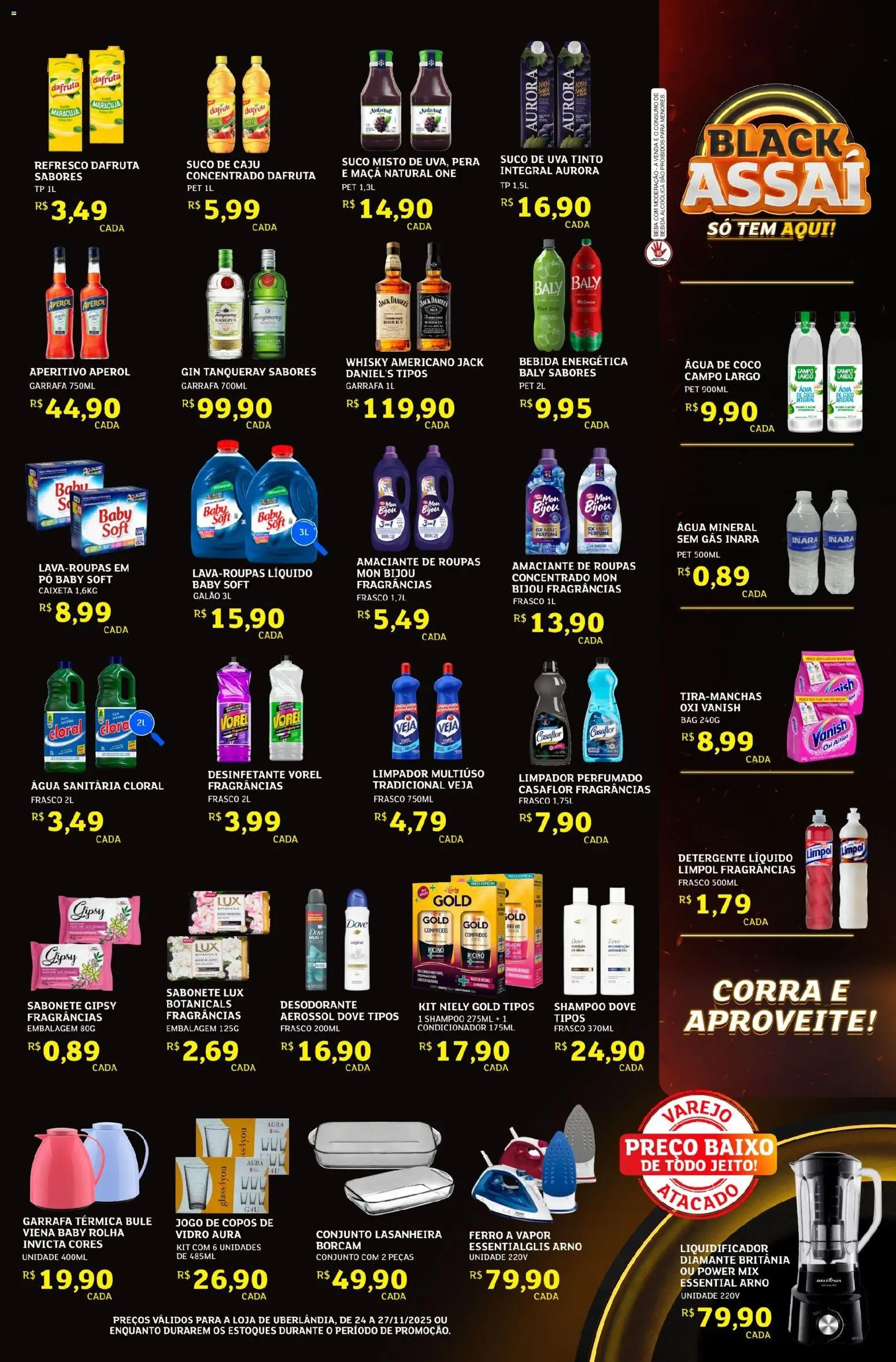 Assaí Atacadista Folheto - válido de 24.11.2025 | Página: 3 | Produtos: Condicionador, Refresco, Liquidificador, Gin