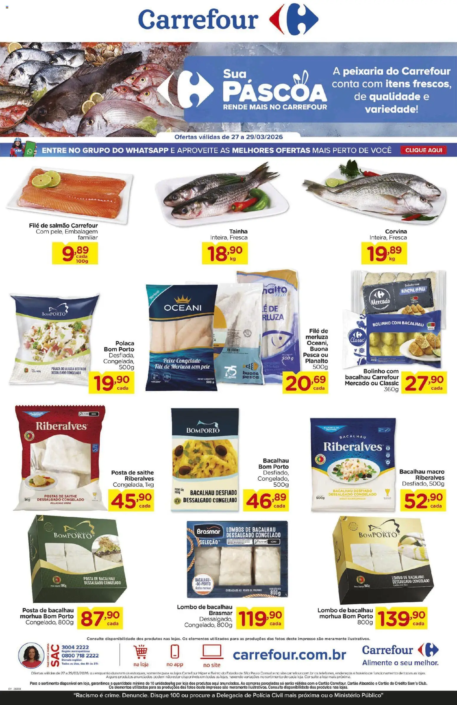 Carrefour Folheto - válido de 27.03.2026 | Página: 1 | Produtos: Salmão, Bacalhau, Lombo, Peixe