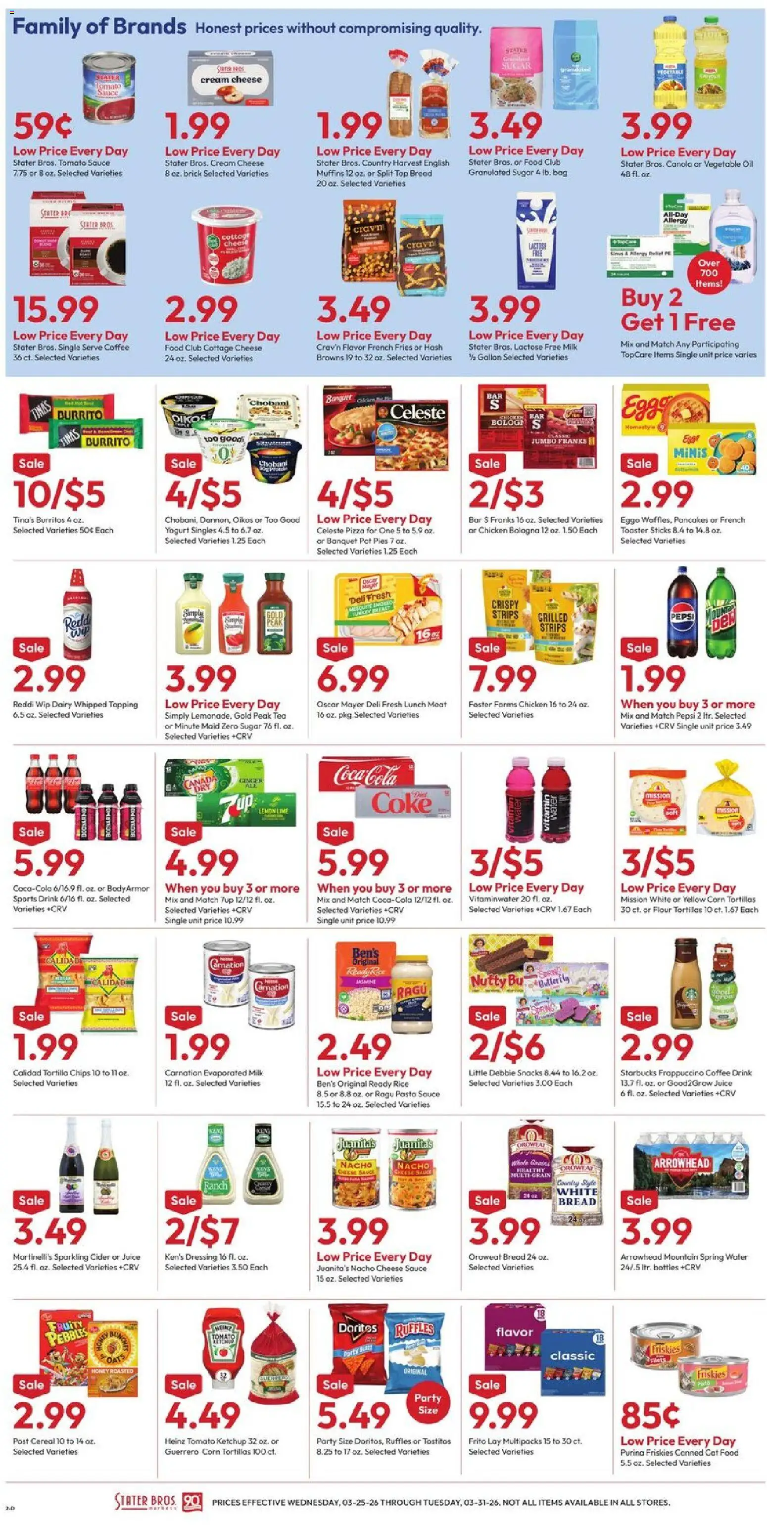 Stater Bros Weekly Ad - valid from 25.03.2026 | Page: 2 | Products: Cheese, Pasta, Chips, Sugar