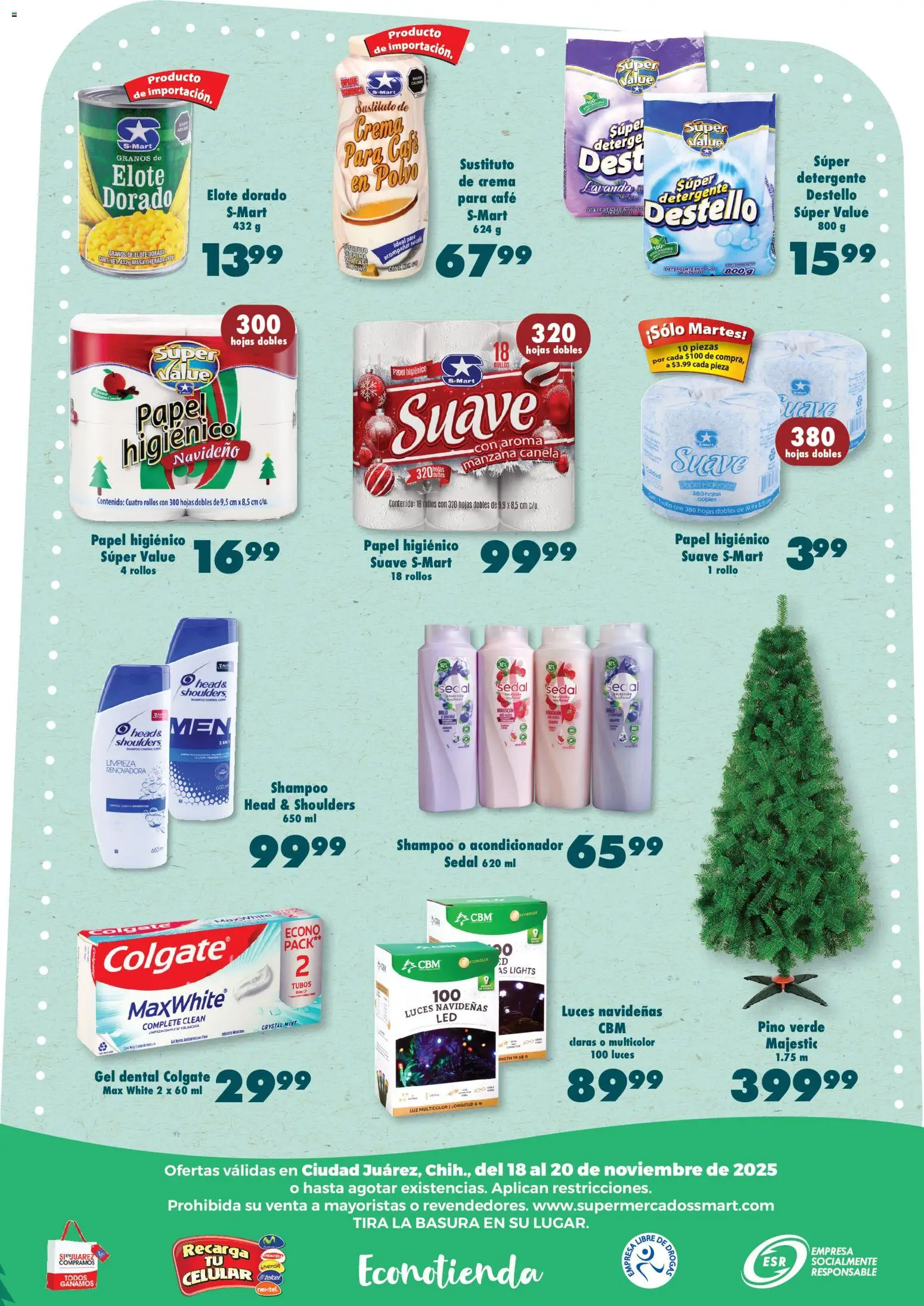 Nuevas ofertas de S-Mart válidas en toda la República Mexicana desde el 18.11.2025. ¡Encuentra las mejores ofertas en S-Mart folleto Juárez! | Página: 6 | Productos: Detergente, Manzana, Café, Papel higiénico