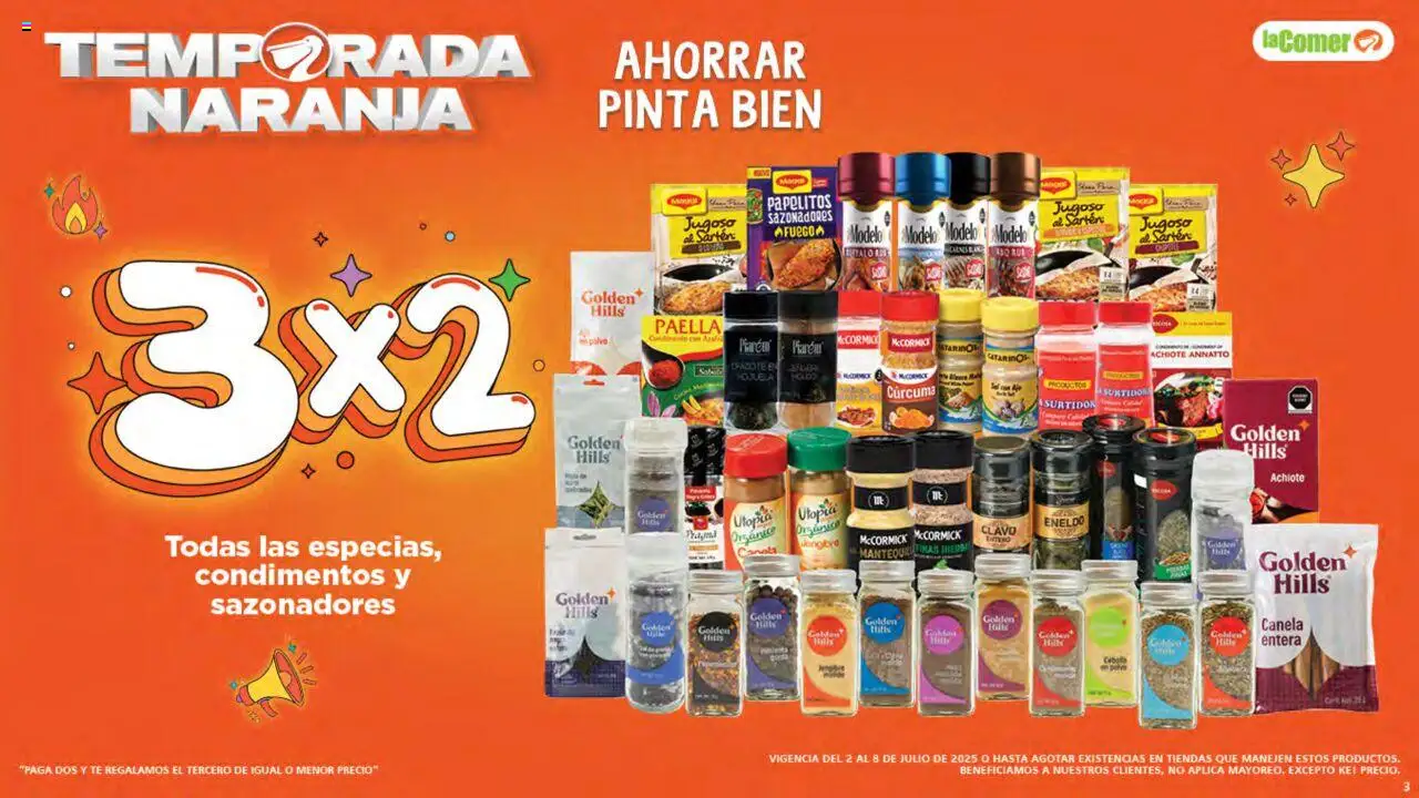 Nuevas ofertas de La Comer válidas en toda la República Mexicana desde el 02.07.2025. ¡Encuentra las mejores ofertas en La Comer folleto! | Página: 3 | Productos: Sal, Mantequilla, Clavo, Cúrcuma