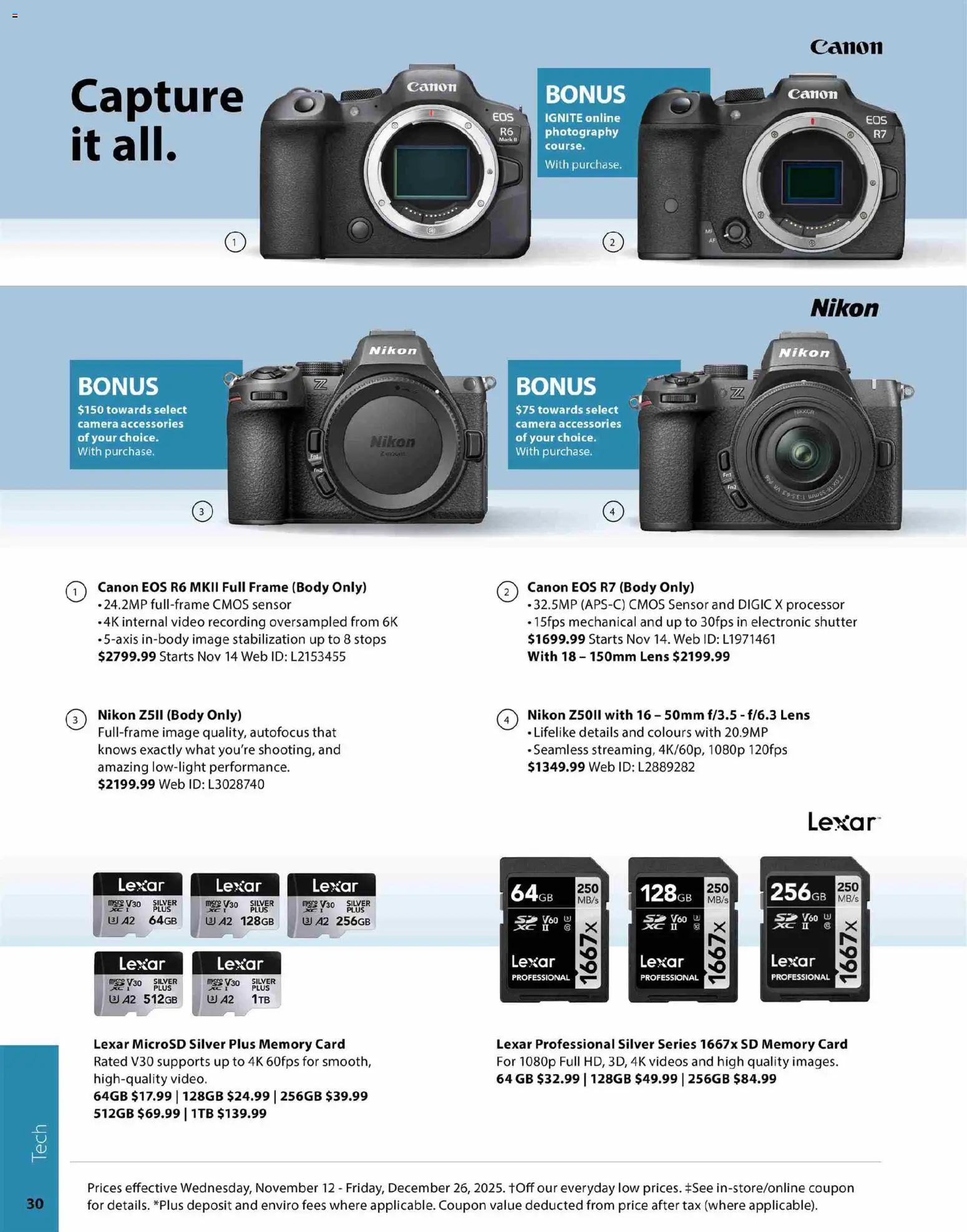 London Drugs flyer valid from 12.11.2025 | Page: 30 | Products: Video, Camera, Memory card