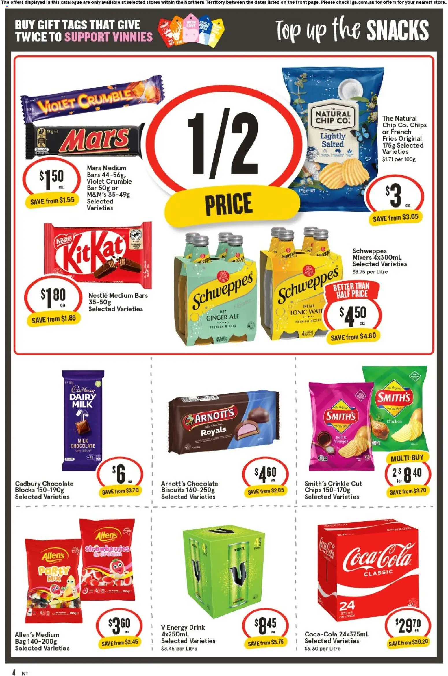 IGA catalogue - valid from 26.11.2025 | Page: 4 | Products: Milk, Chips, Biscuits, Bag