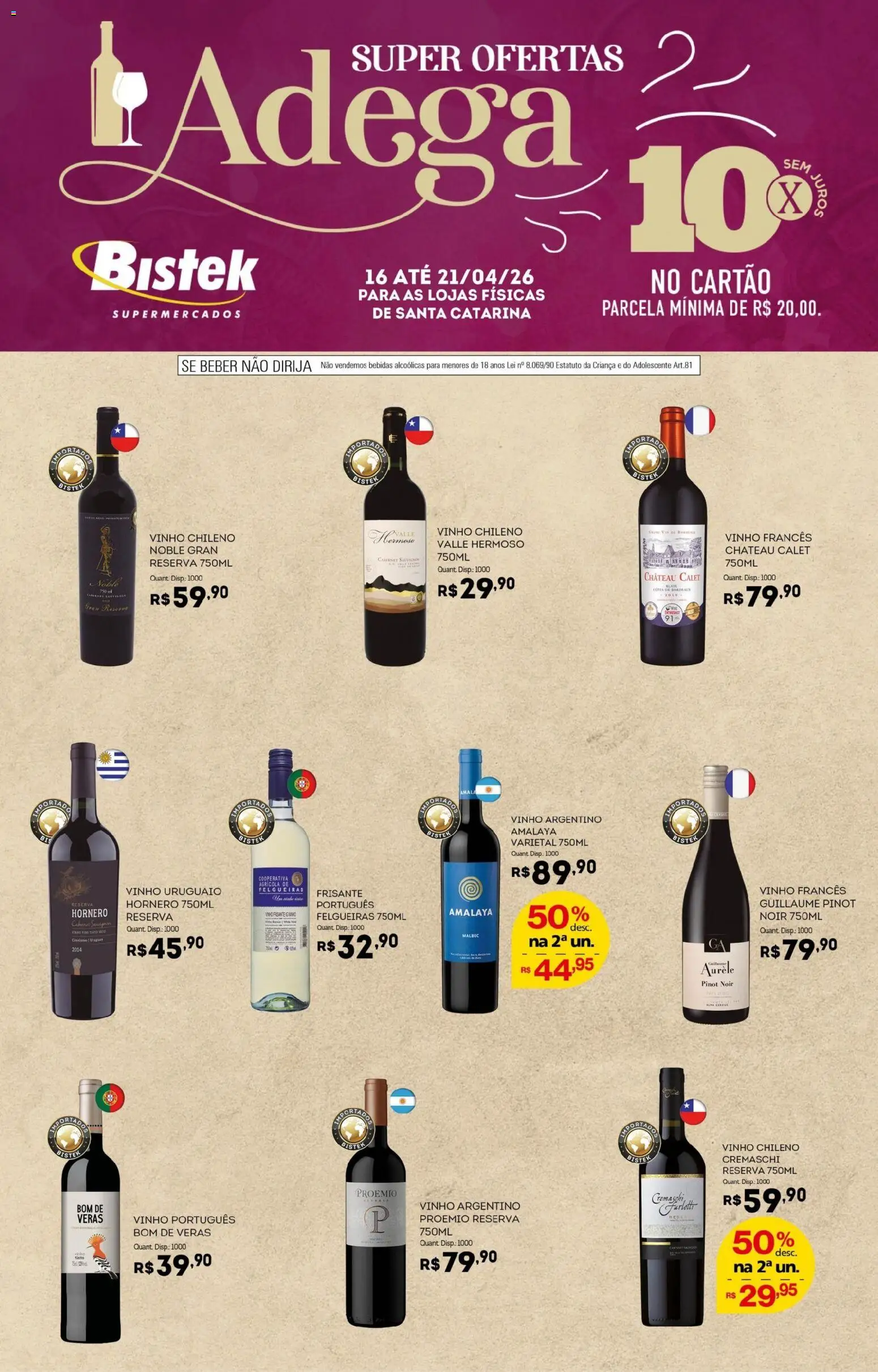 Bistek Supermercados Folheto - válido de 16.04.2026 | Página: 1 | Produtos: Vinho