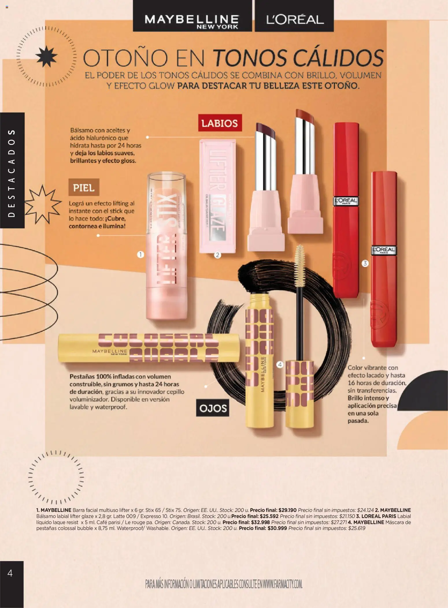 Farmacity catálogo │ válido desde el 09.04.2026 | Página: 4 | Productos: Mascara de pestañas, Brillo, Bálsamo, Café