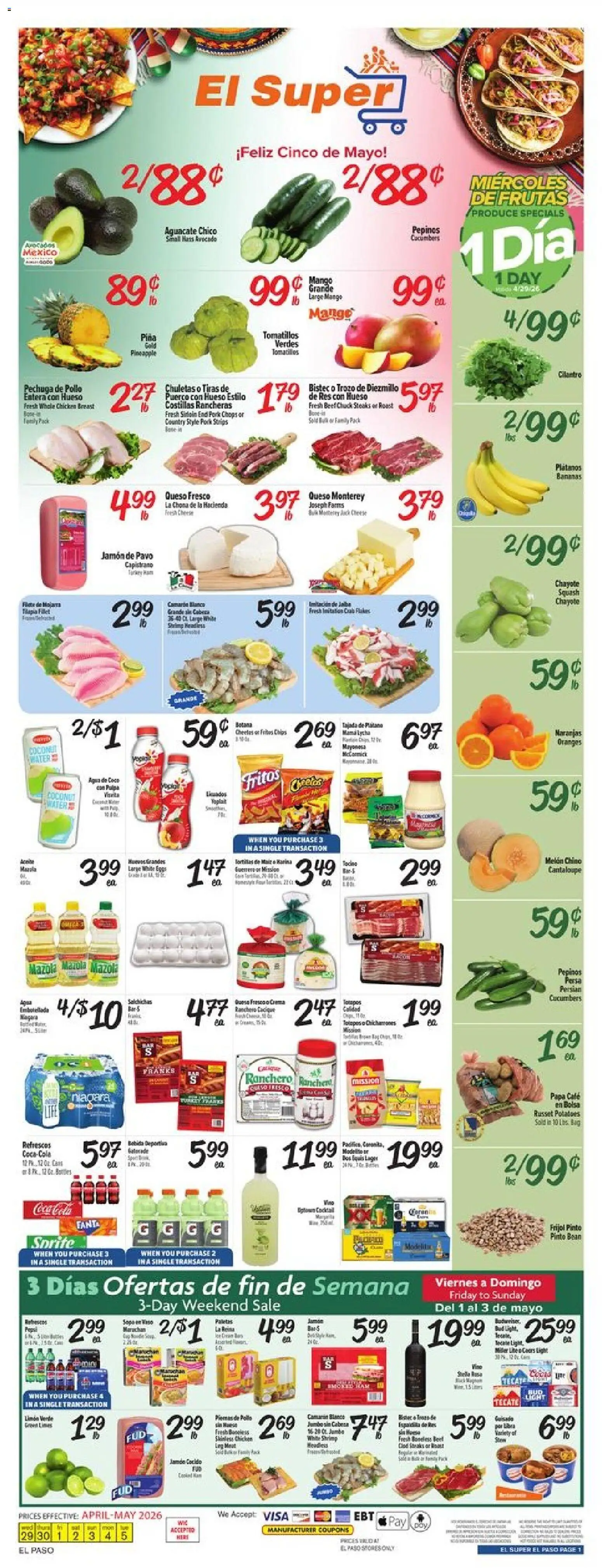 El Super Weekly Ad - TX - valid from 29.04.2026 | Page: 1 | Products: Eggs, Oranges, Potatoes, Melon