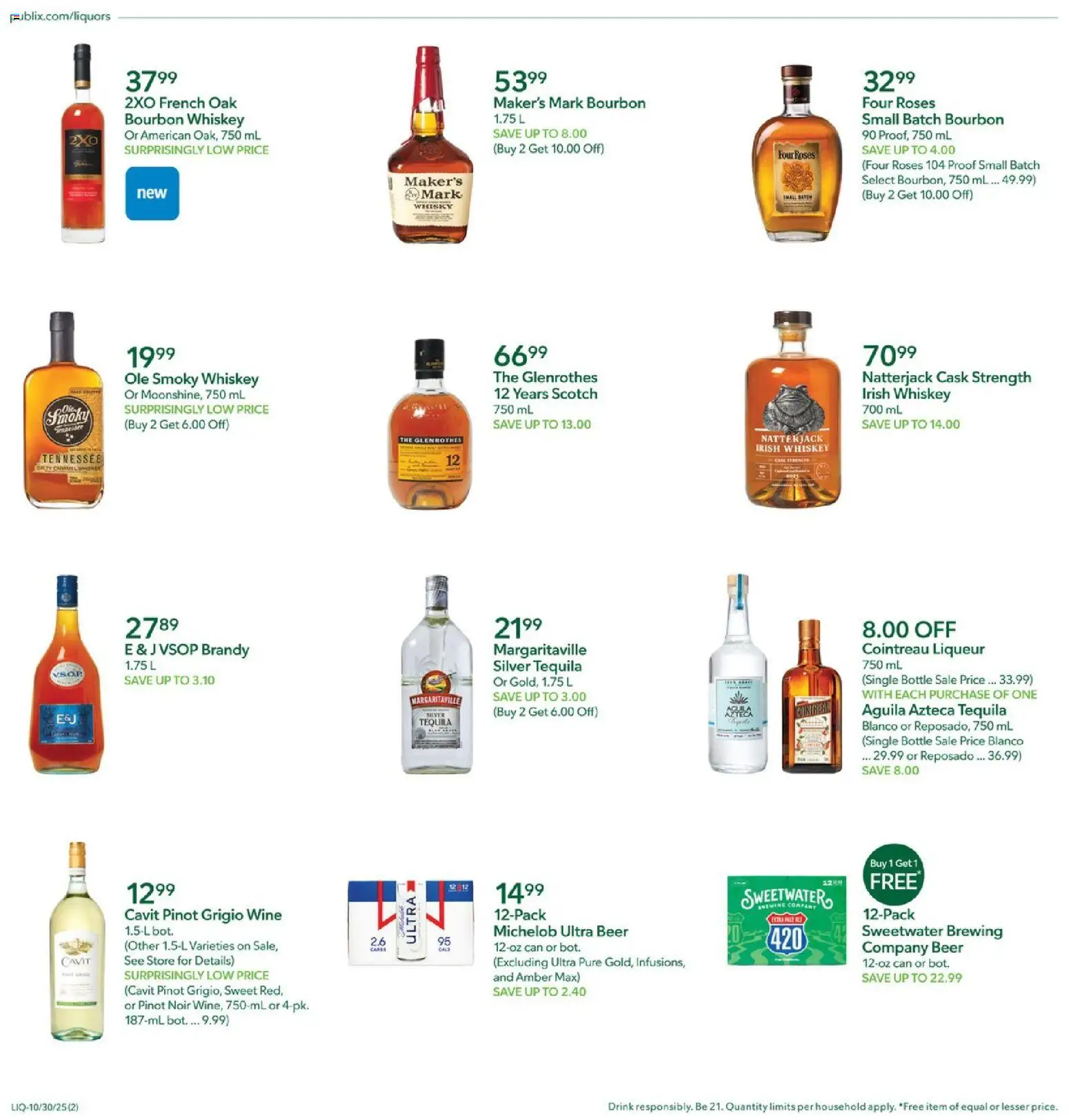 Publix Liquor - valid from 30.10.2025 | Page: 2 | Products: Wine, Beer, Bourbon, Whiskey