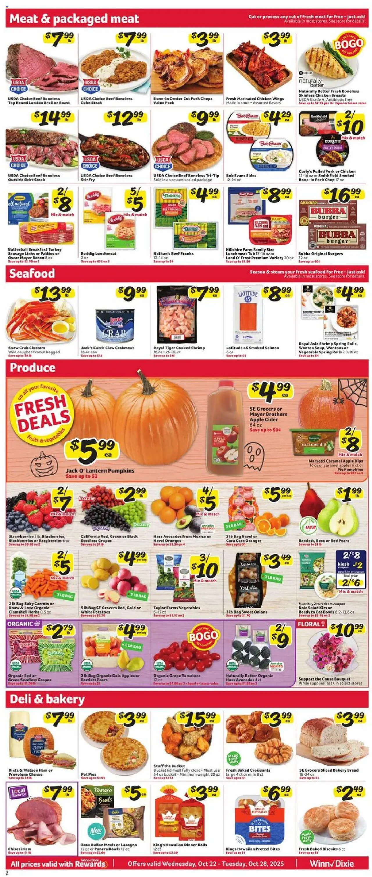 Winn Dixie Weekly Circular - LA - valid from 22.10.2025 | Page: 2 | Products: Cider, Vacuum, Seafood, Bag