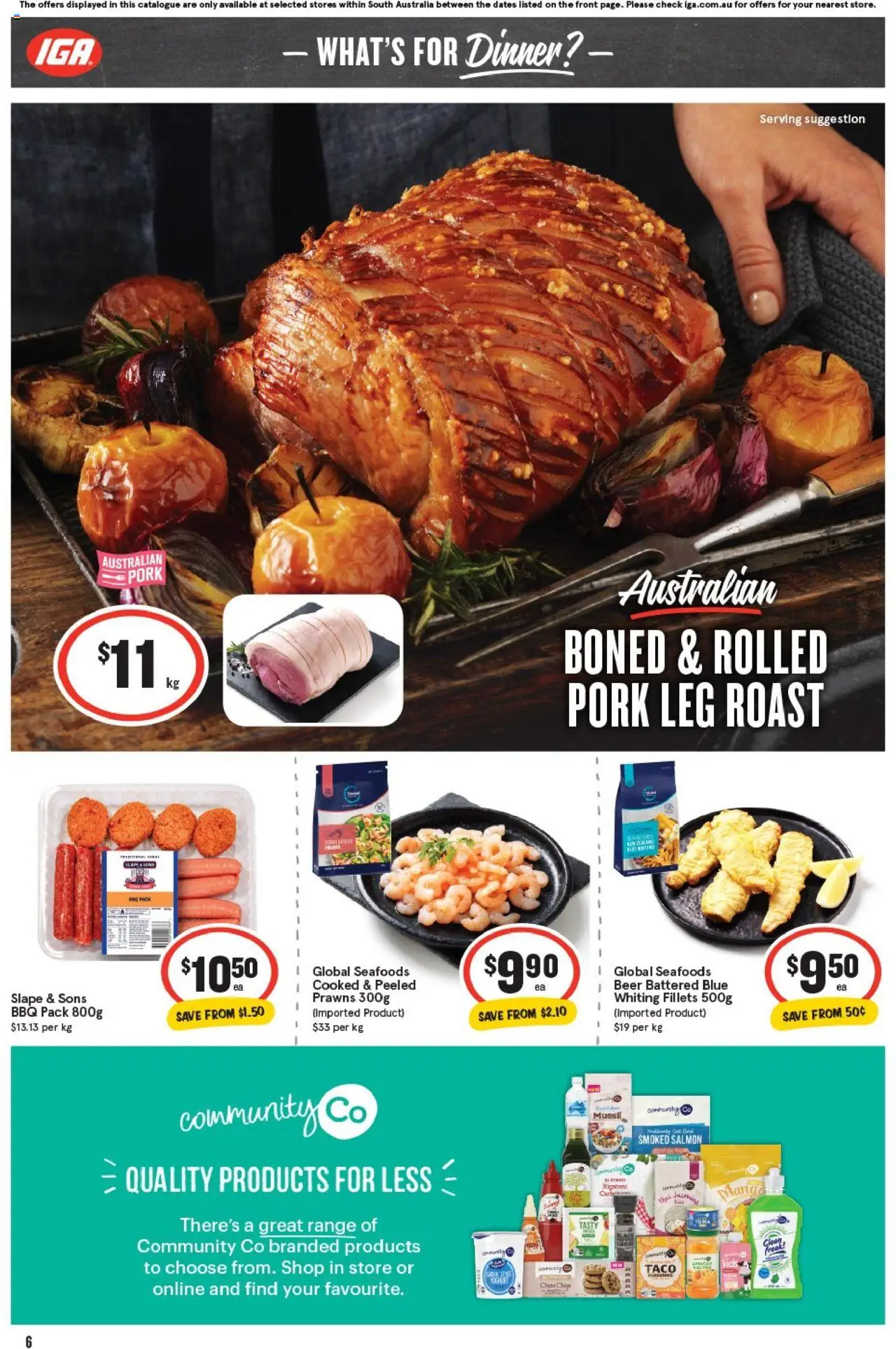IGA catalogue - valid from 01.10.2025 | Page: 6 | Products: Beer, Pork, Prawns, Salmon