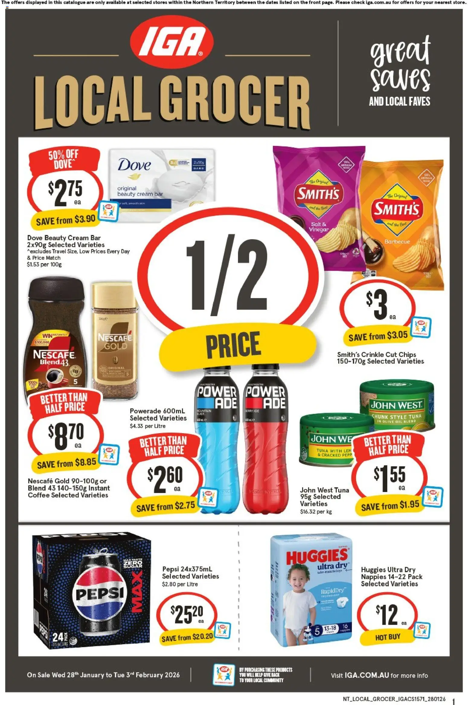 IGA catalogue - valid from 28.01.2026 | Page: 1 | Products: Coffee, Chips, Cream, Salt