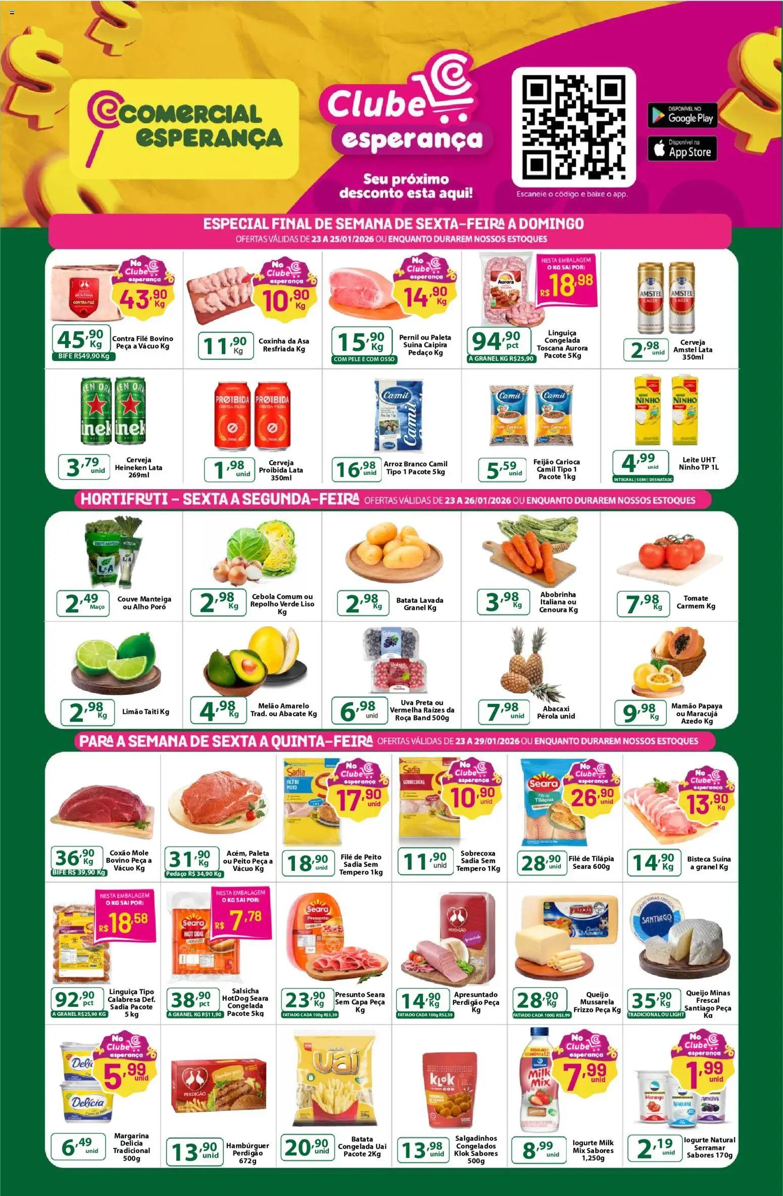 Comercial Esperança Folheto - válido de 23.01.2026 | Página: 1 | Produtos: Linguiça, Pernil, Leite, Couve