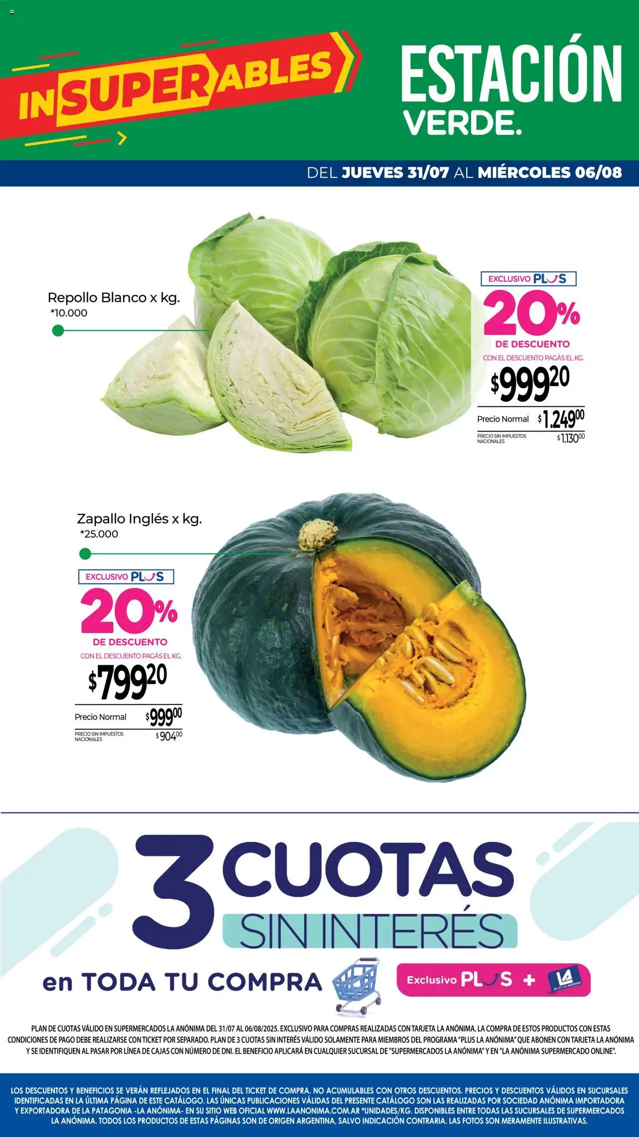La Anonima catálogo │ válido desde el 31.07.2025 | Página: 5 | Productos: Zapallo, Repollo