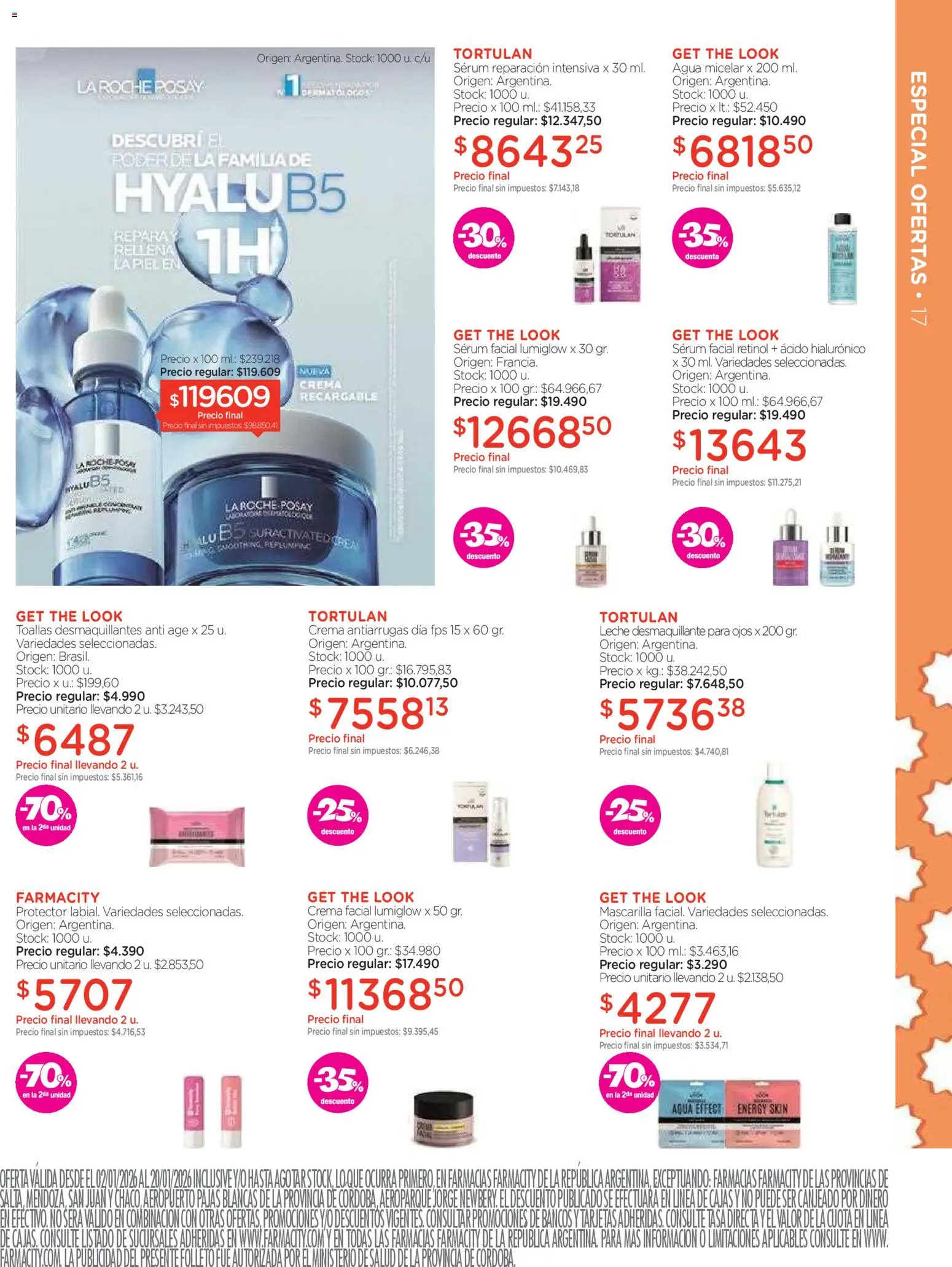 Farmacity catálogo │ válido desde el 02.01.2026 | Página: 17 | Productos: Toallas, Mascarilla, Agua, Crema