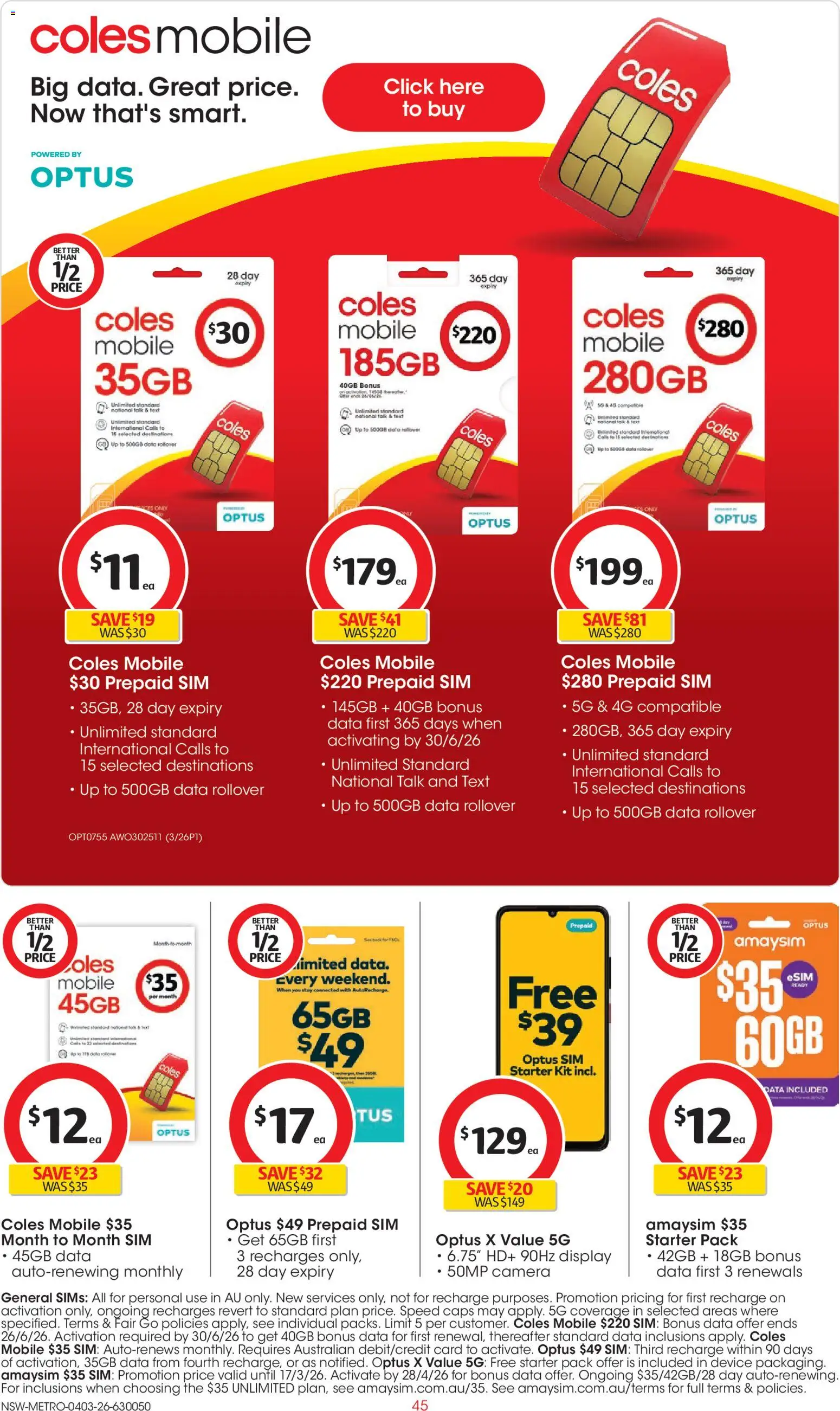 Coles catalogue - valid from 04.03.2026 | Page: 45 | Products: Device, Camera, Mobile