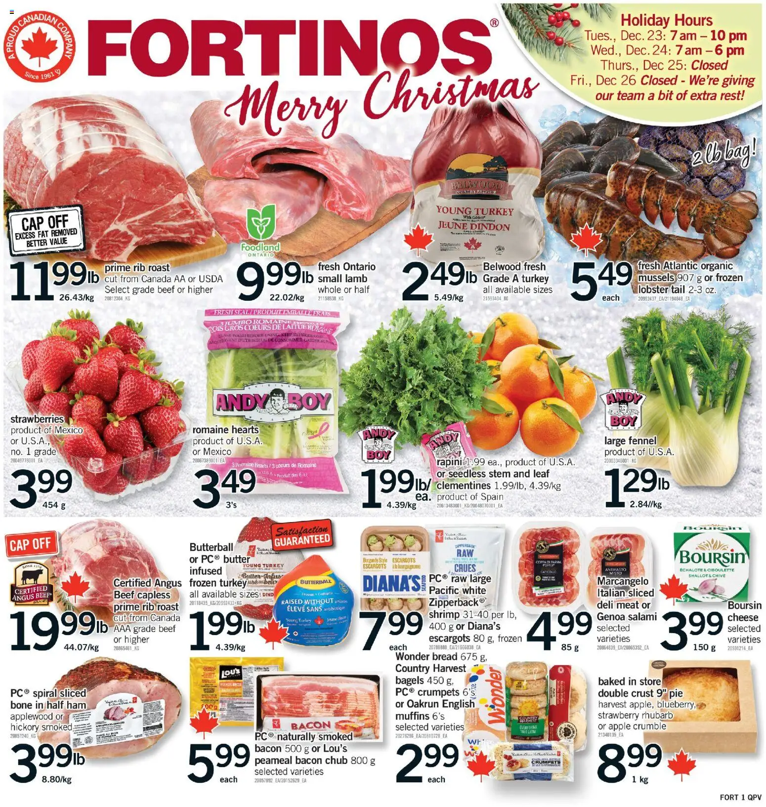 Fortinos flyer valid from 18.12.2025 | Page: 1 | Products: Cap, Turkey, Bread, Ham