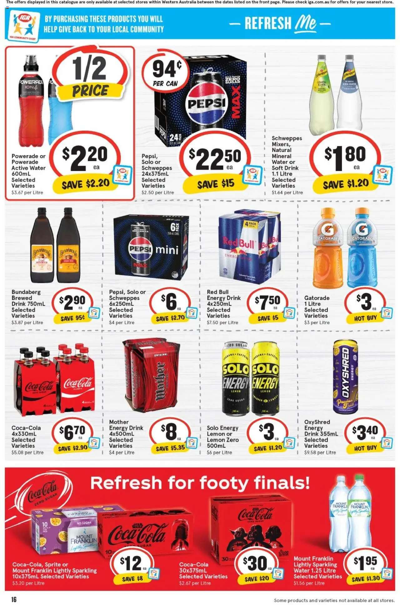 IGA catalogue - valid from 13.08.2025 | Page: 16 | Products: Energy drink, Pepsi, Water, Sugar