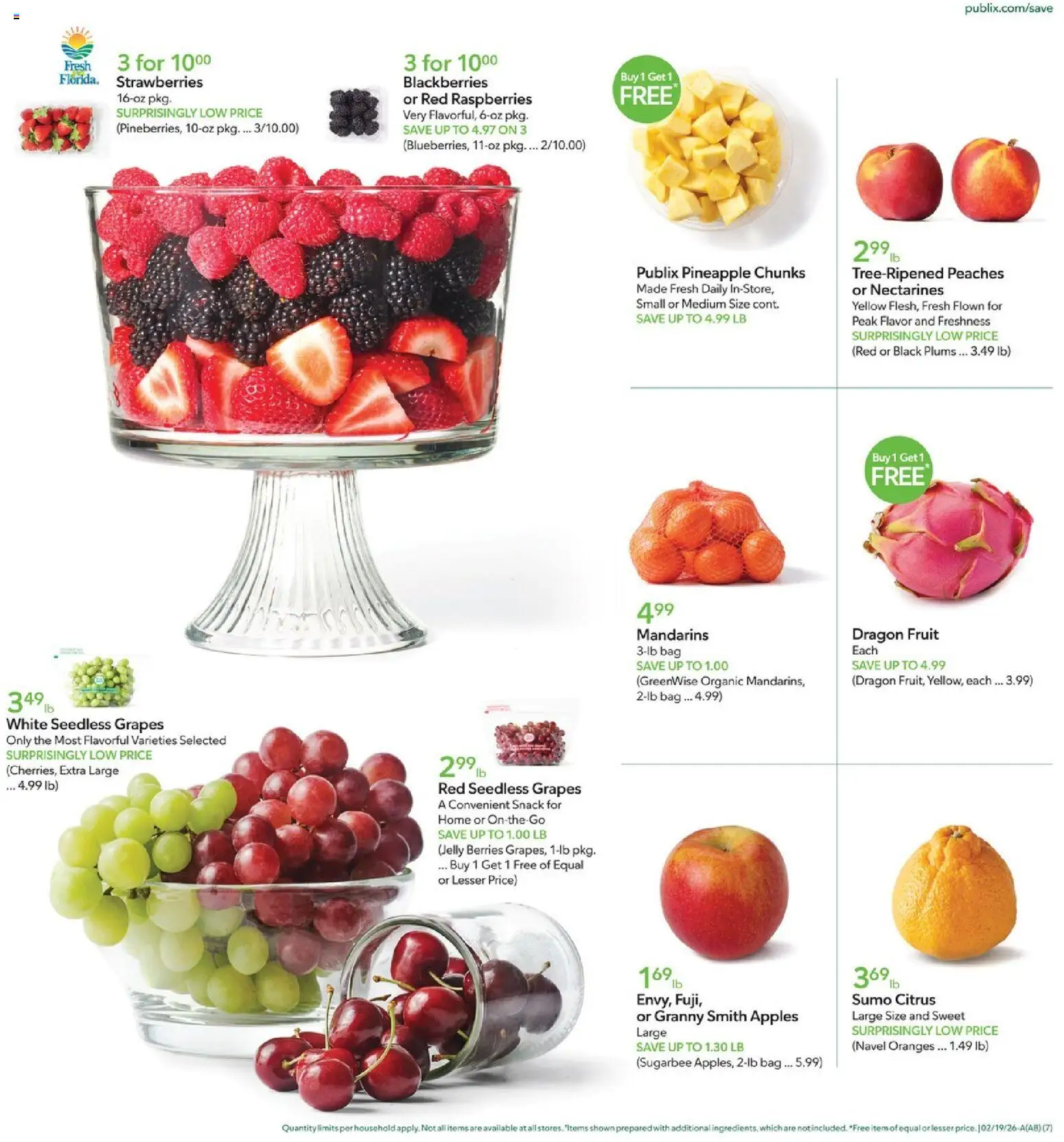 Publix Weekly Ad - valid from 18.02.2026 | Page: 7 | Products: Berries, Peaches, Strawberries, Bag