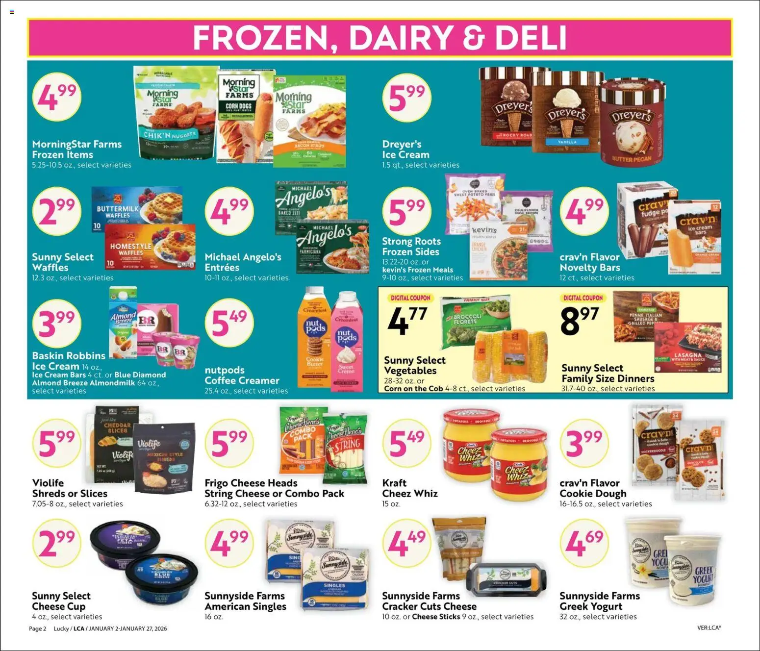 Lucky Supermarkets Big Book of Savings - valid from 02.01.2026 | Page: 2 | Products: Yogurt, Cream, Sausage, Cauliflower