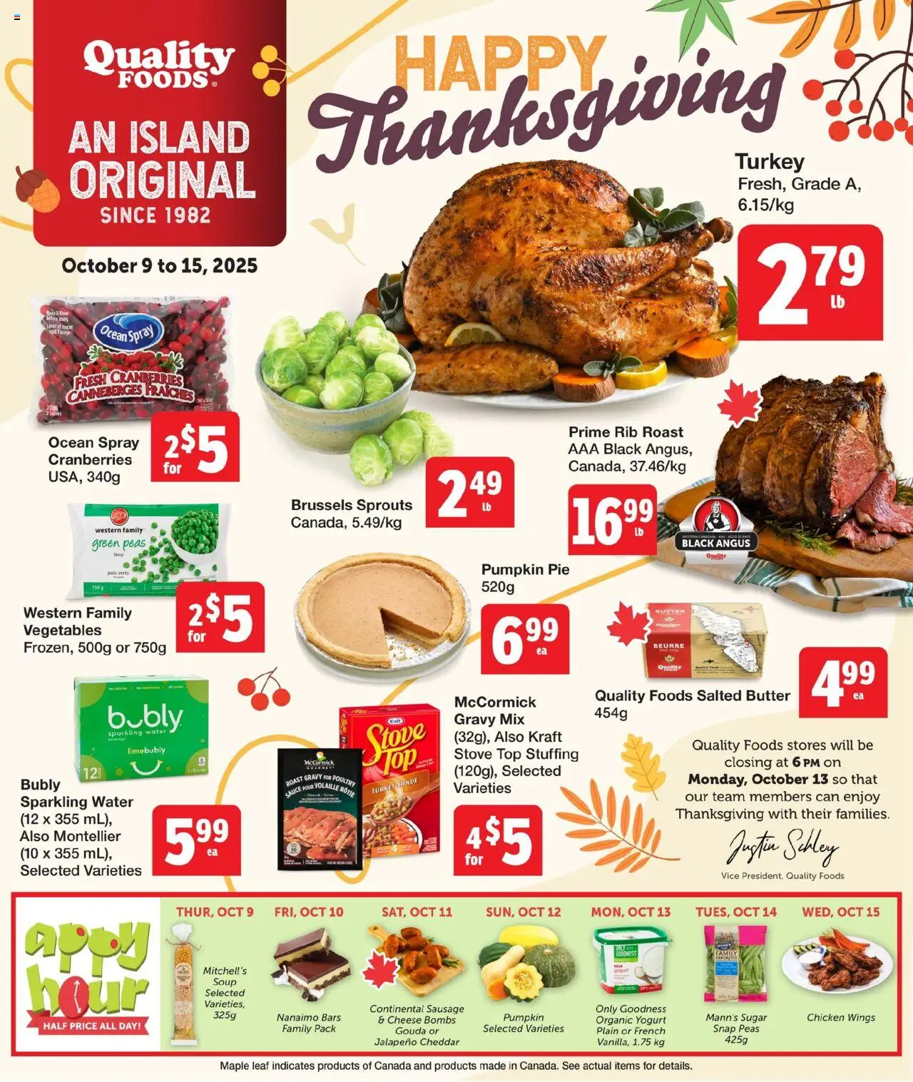 Quality Foods flyer valid from 09.10.2025 | Page: 1 | Products: Chicken wings, Turkey, Butter, Pumpkin