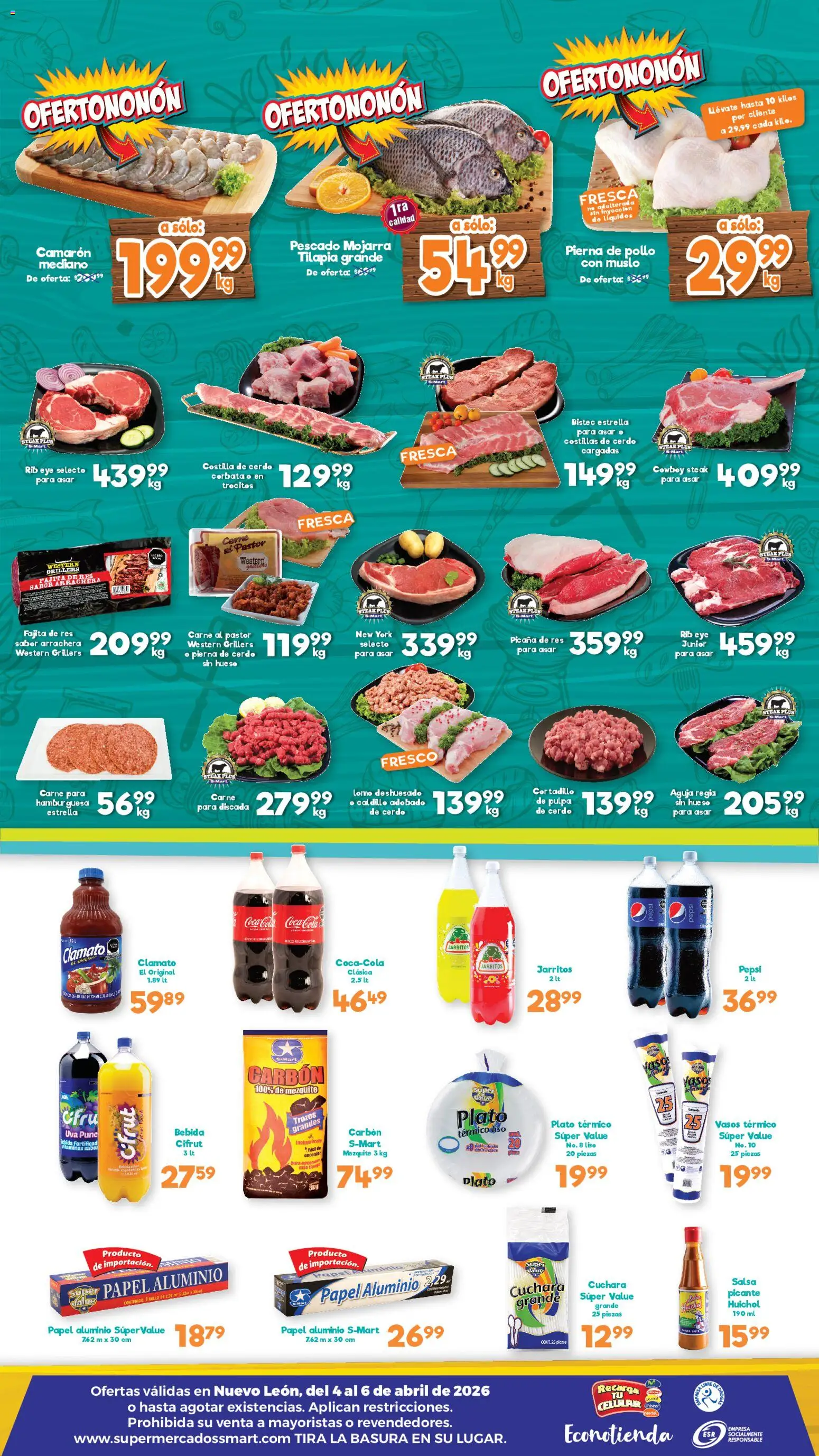 Nuevas ofertas de S-Mart válidas en toda la República Mexicana desde el 04.04.2026. ¡Encuentra las mejores ofertas en S-Mart folleto Ofertas de feria Monterrey! | Página: 2 | Productos: Uva, Res, Cuchara, Vasos