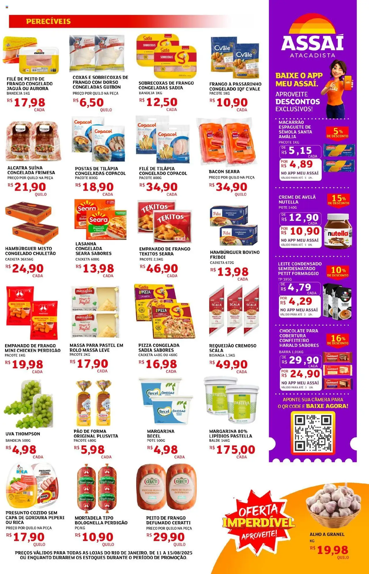 Assaí Atacadista Folheto - válido de 11.08.2025 | Página: 3 | Produtos: Pão, Mortadela, Hambúrguer, Creme de avelã