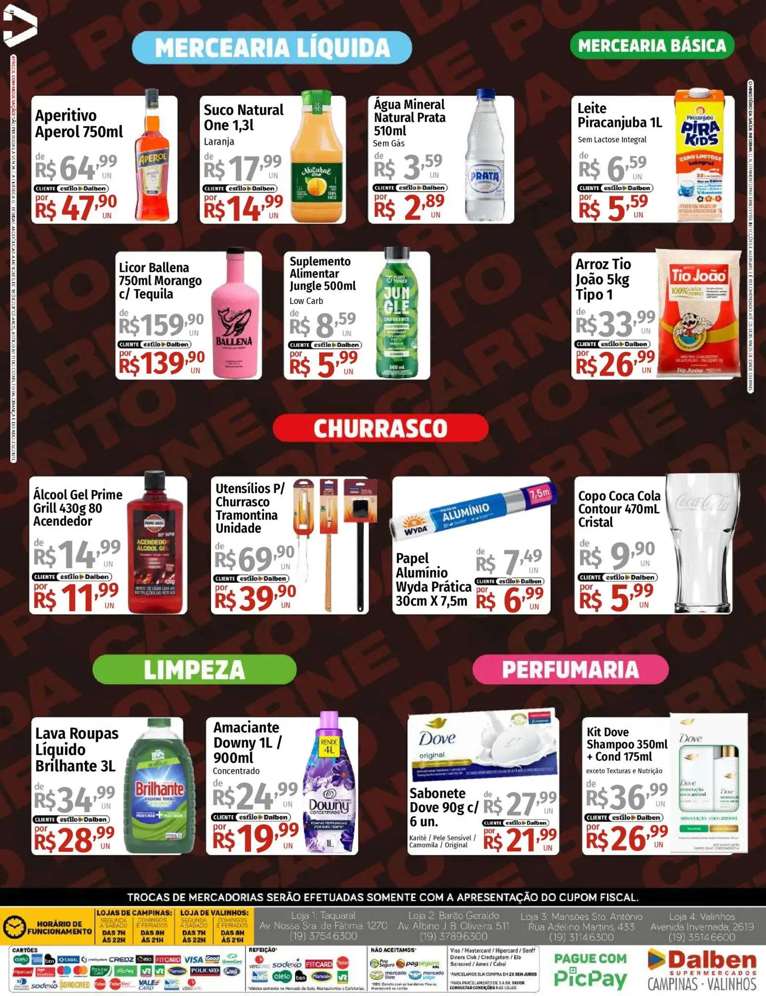 Supermercado Dalben Folheto - válido de 05.11.2025 | Página: 4 | Produtos: Grill, Leite, Sabonete, Dove