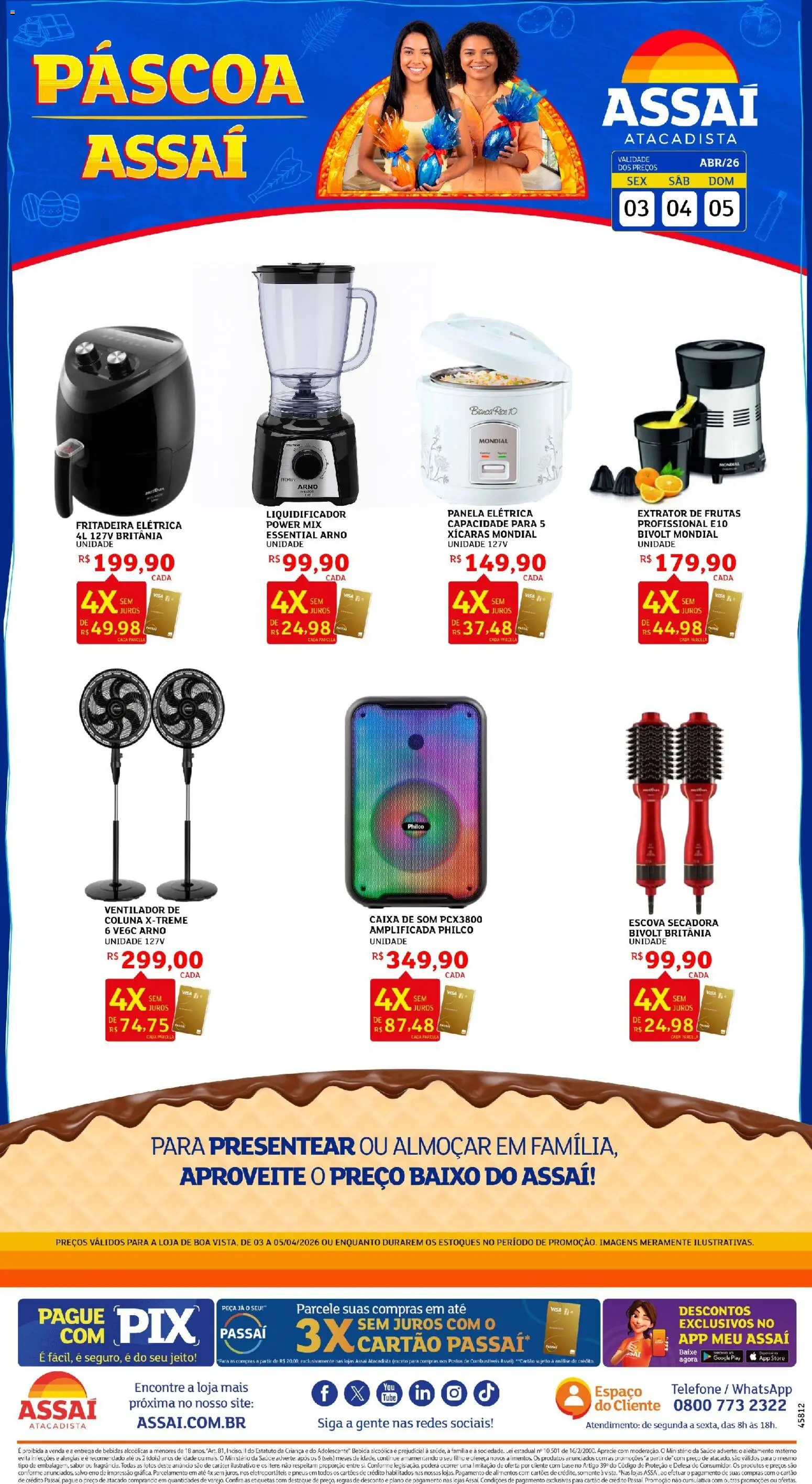 Assaí Atacadista Folheto - válido de 03.04.2026 | Página: 1 | Produtos: Caixa de som, Panela elétrica, Xícaras, Baixo