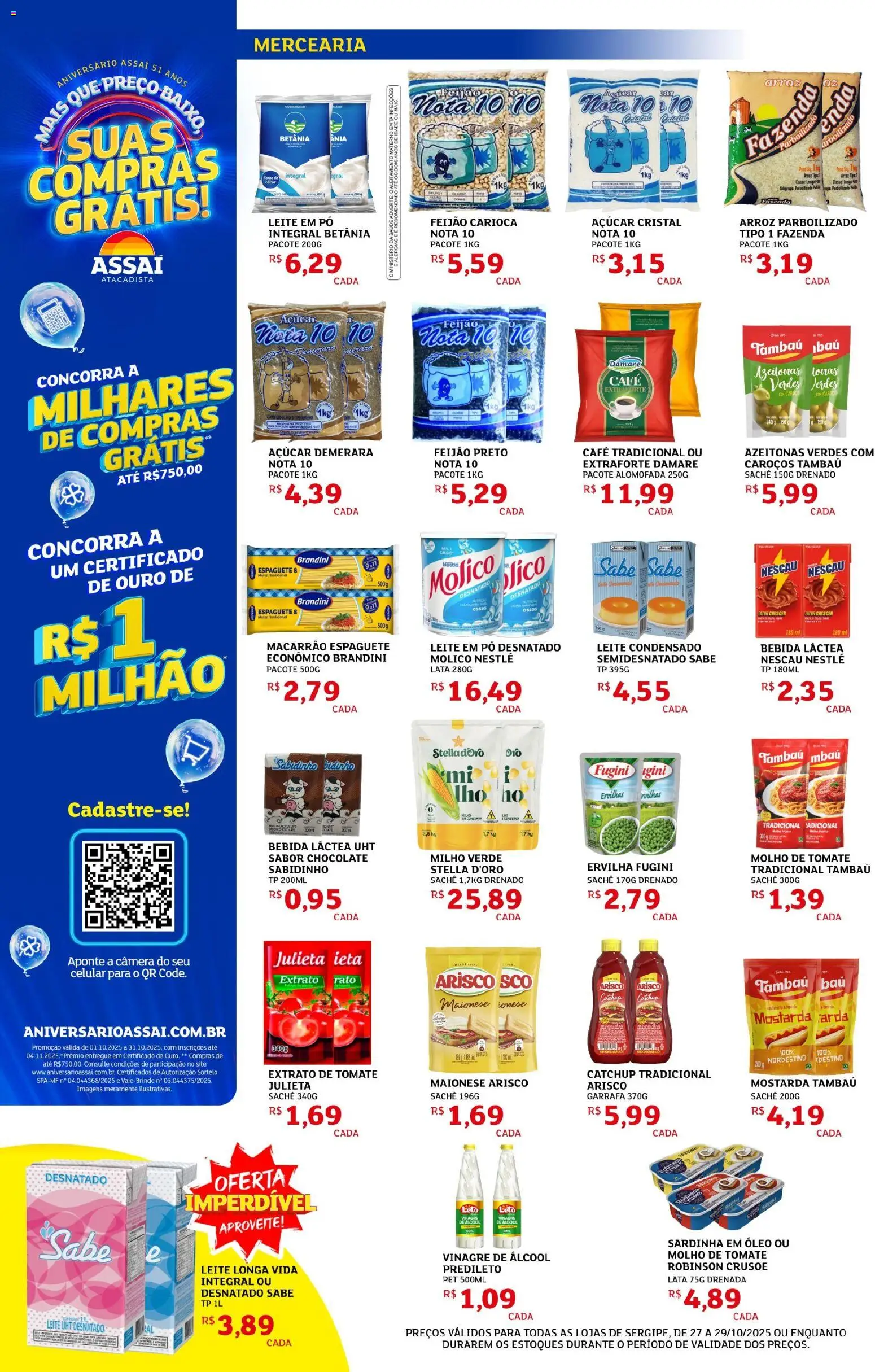 Assaí Atacadista Folheto - válido de 27.10.2025 | Página: 2 | Produtos: Ervilha, Molho de tomate, Arroz, Leite condensado
