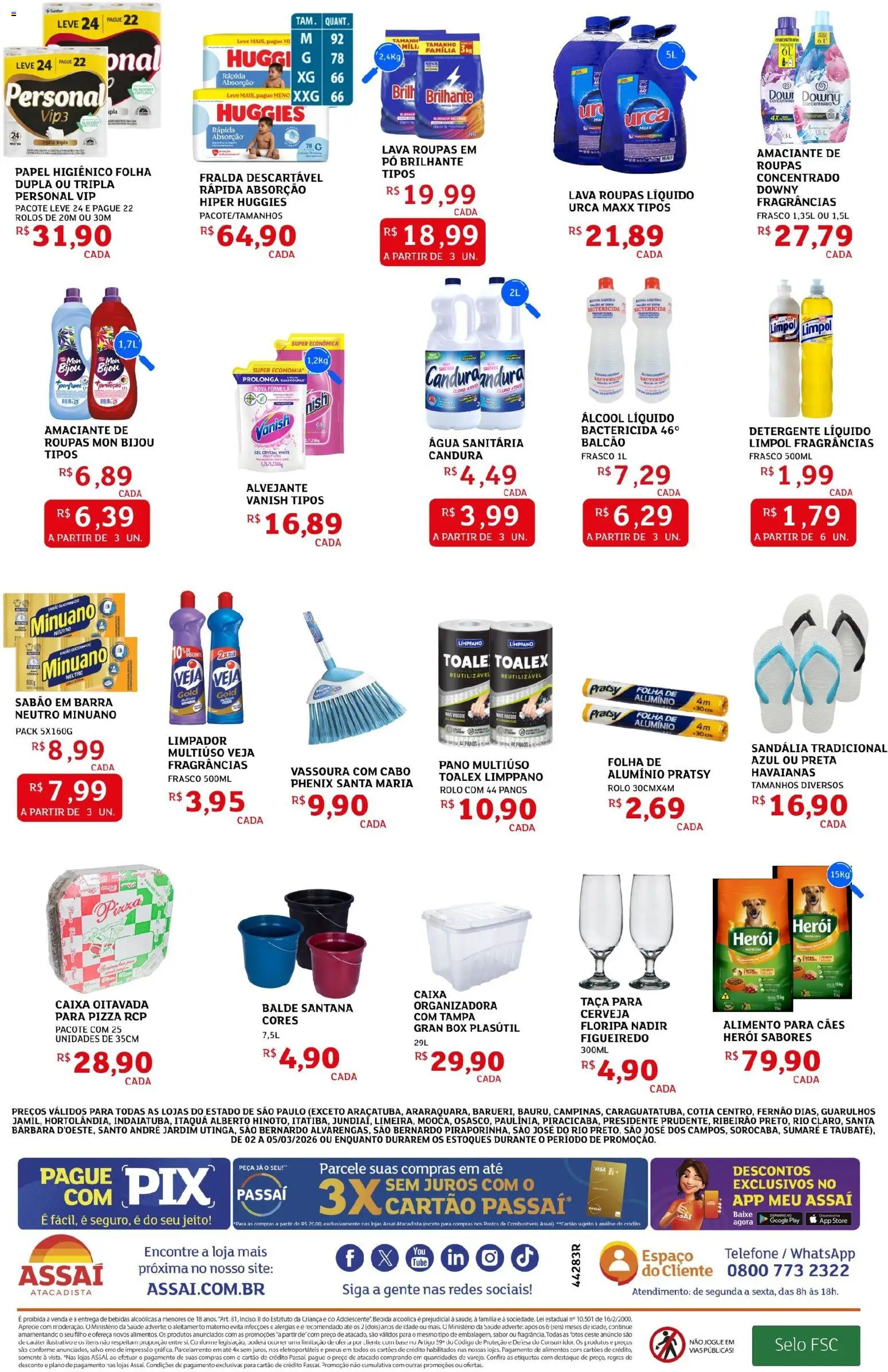 Assaí Atacadista Folheto - válido de 02.03.2026 | Página: 4 | Produtos: Sabão em barra, Rolo, Detergente, Papel higiênico