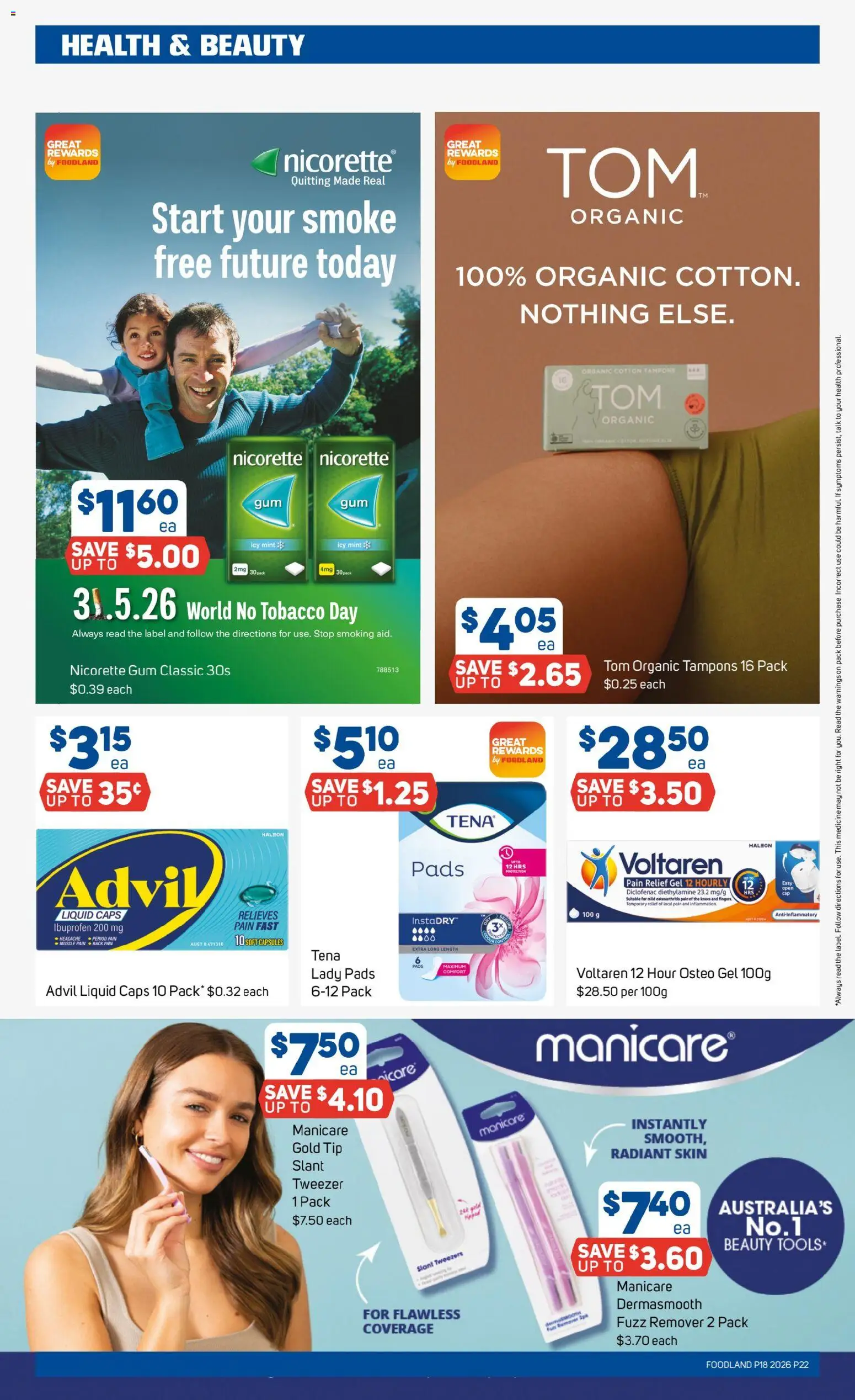 Foodland catalogue - valid from 29.04.2026 | Page: 22 | Products: Gum, Tweezers, Tampons, Pain relief