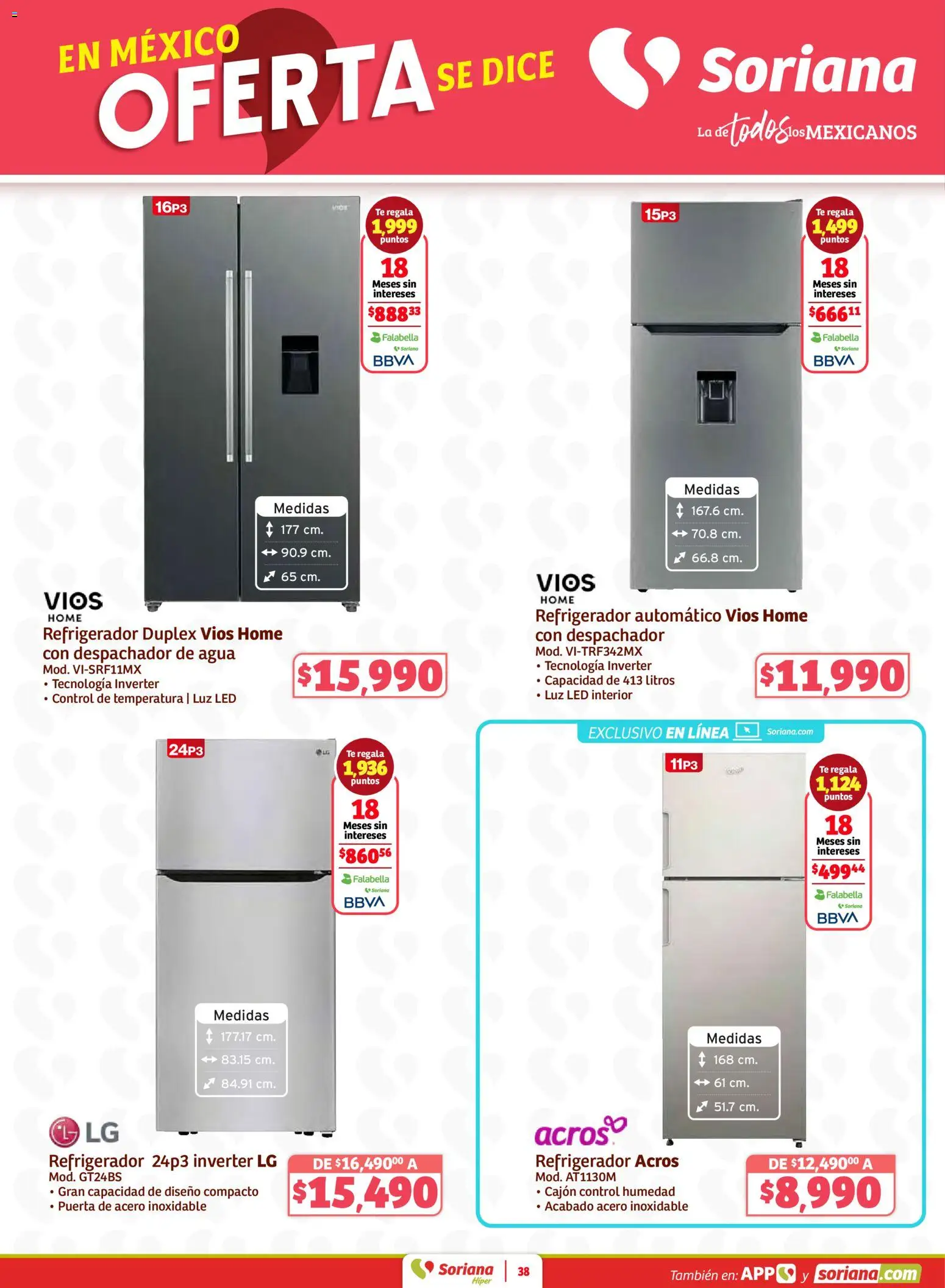 Nuevas ofertas de Soriana válidas en toda la República Mexicana desde el 15.01.2026. ¡Encuentra las mejores ofertas en Soriana - Preciazazaso Híper: Frontera BCN, Son! | Página: 38 | Productos: Refrigerador, Agua, Té