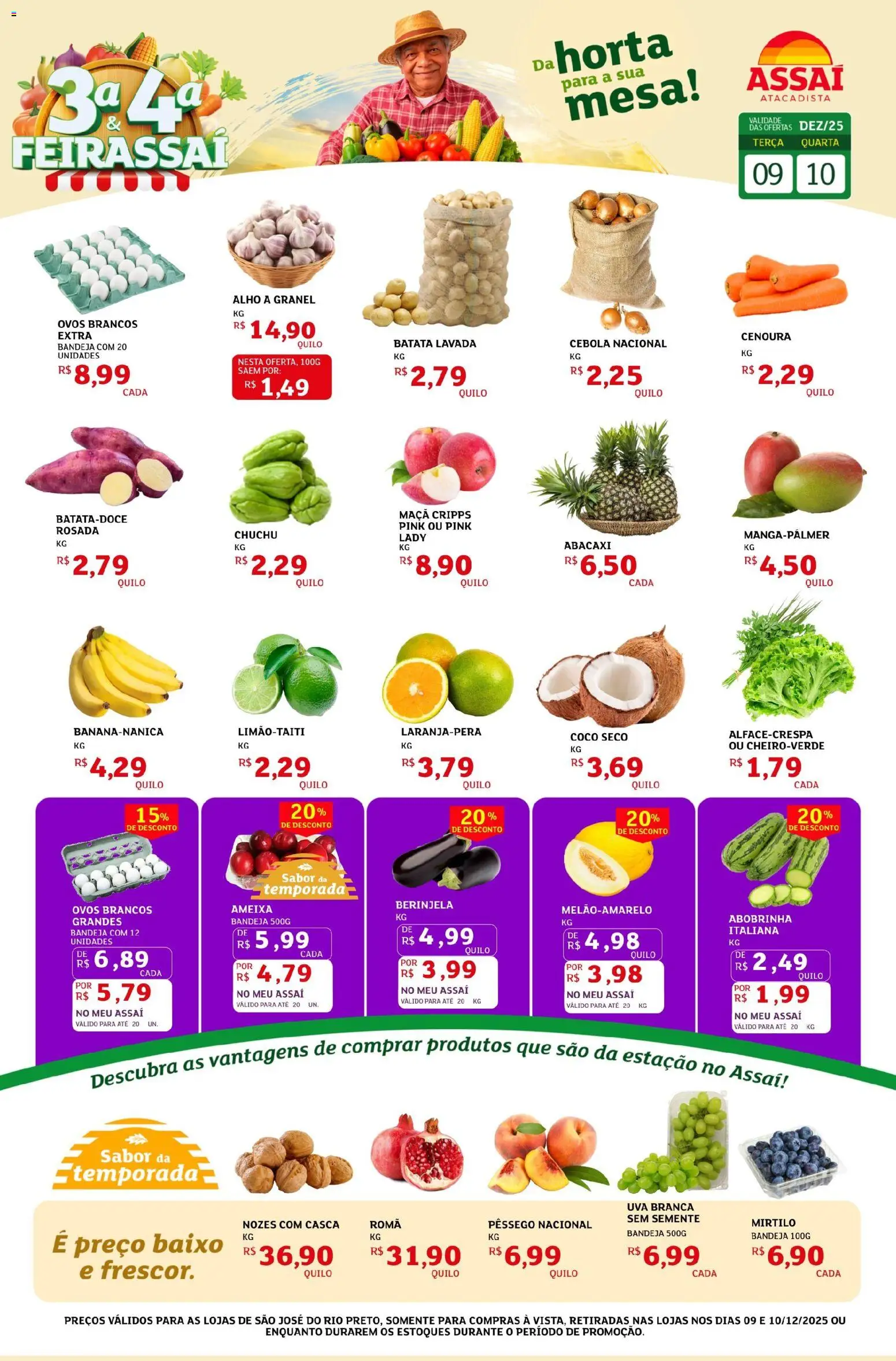 Assaí Atacadista Folheto - válido de 09.12.2025 | Página: 1 | Produtos: Mirtilo, Berinjela, Ovos, Nozes