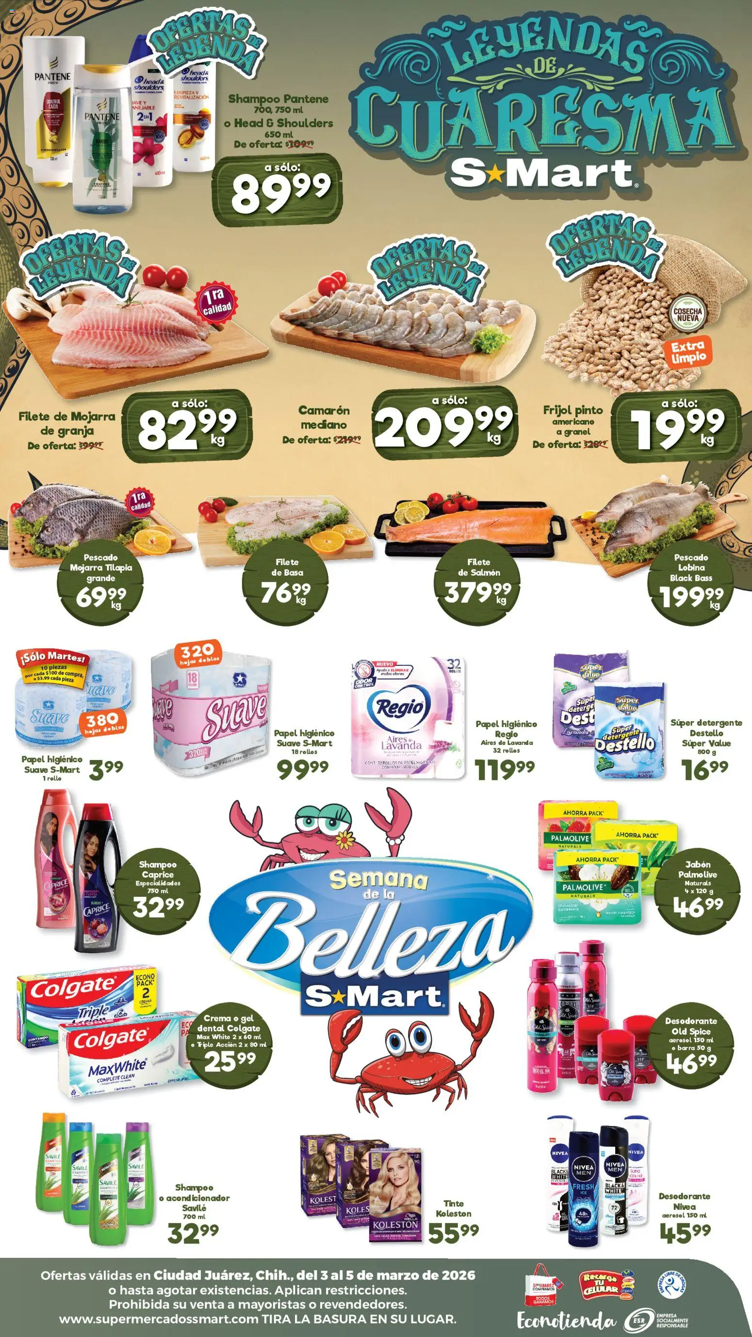 Nuevas ofertas de S-Mart válidas en toda la República Mexicana desde el 03.03.2026. ¡Encuentra las mejores ofertas en S-Mart folleto Juárez! | Página: 2 | Productos: Desodorante, Detergente, Papel higiénico, Barra